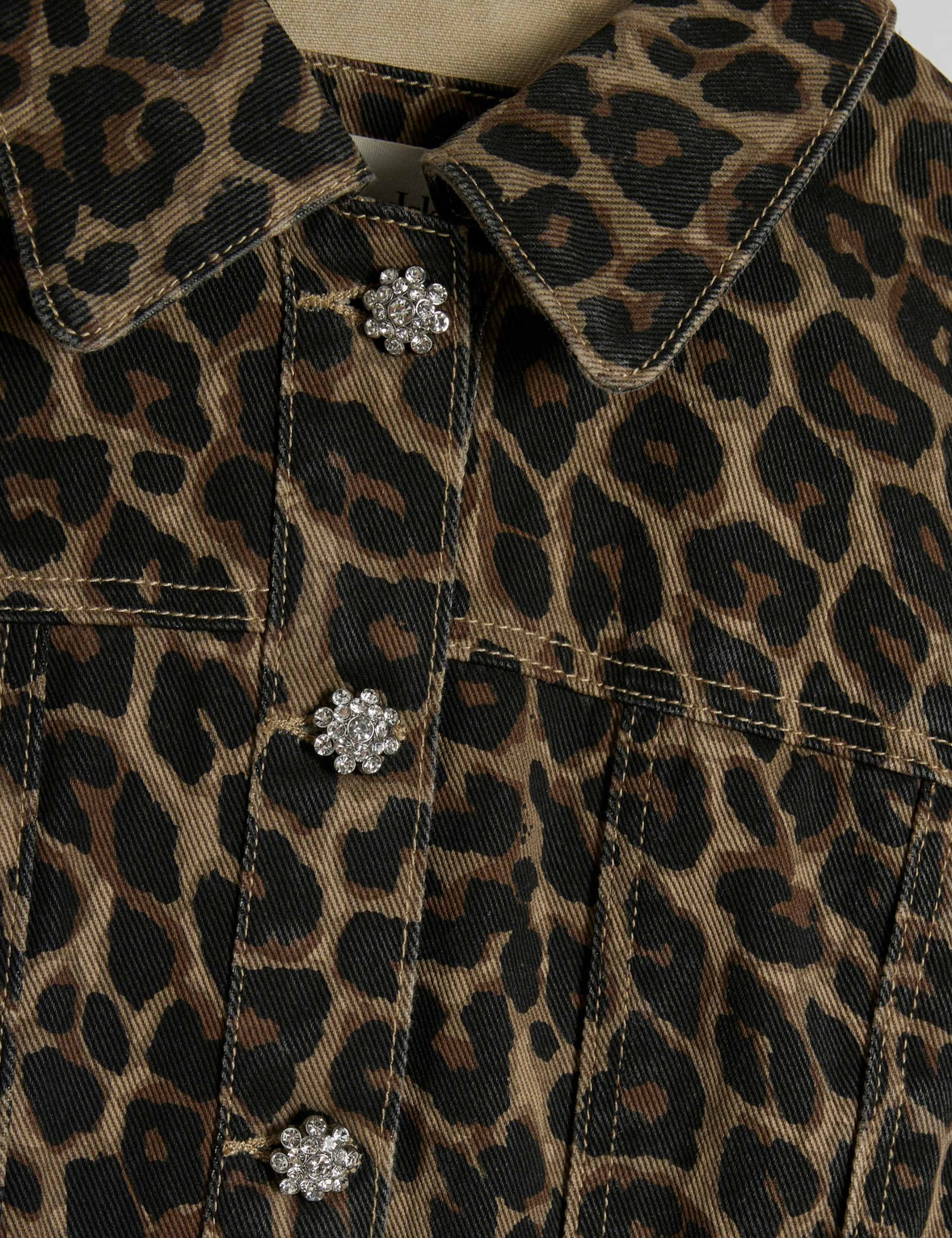 Denim Leopard Print Seam Front Mini Shirt Dress 3 of 5