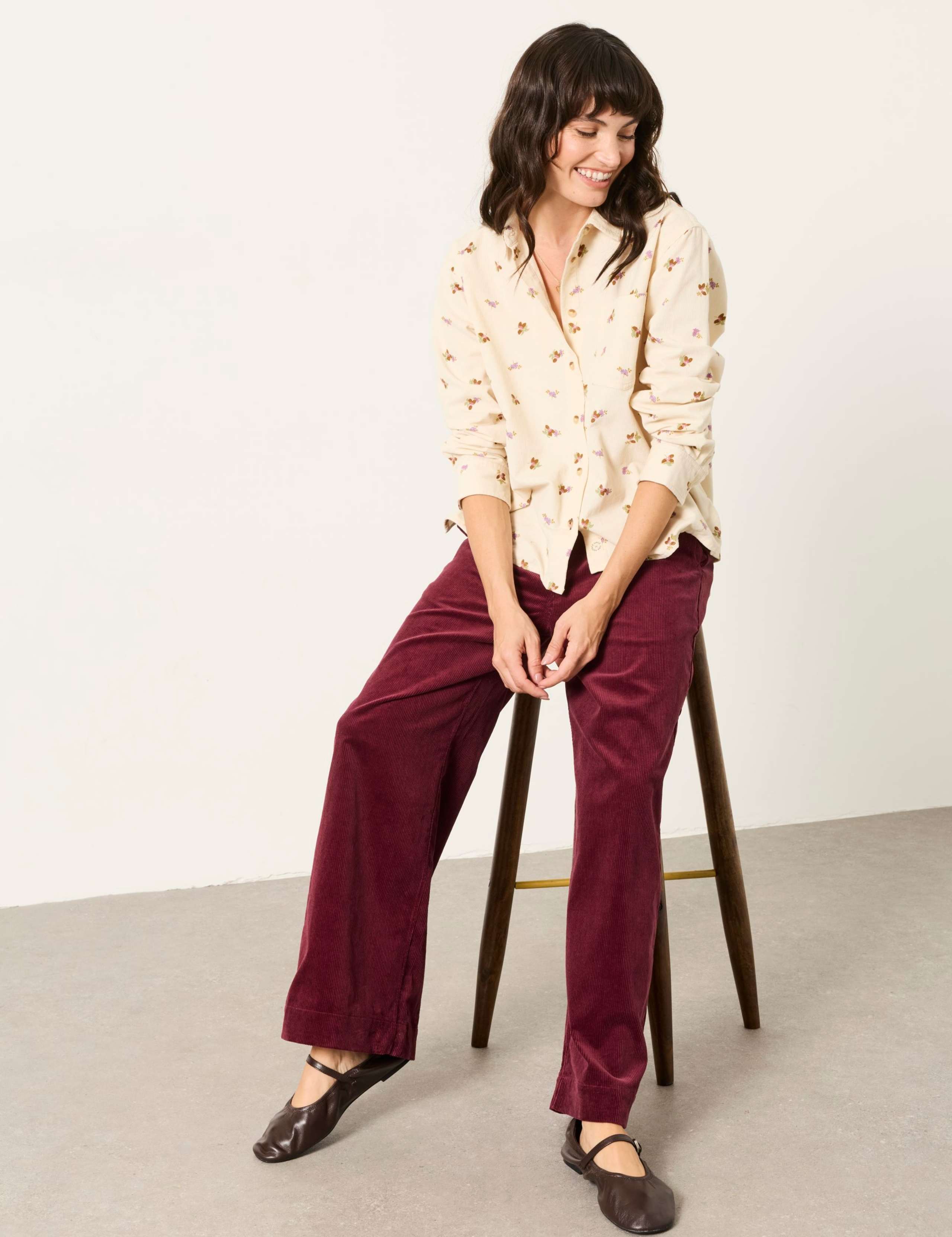 Cord Textured Wide Leg Cropped Trousers 1 of 5
