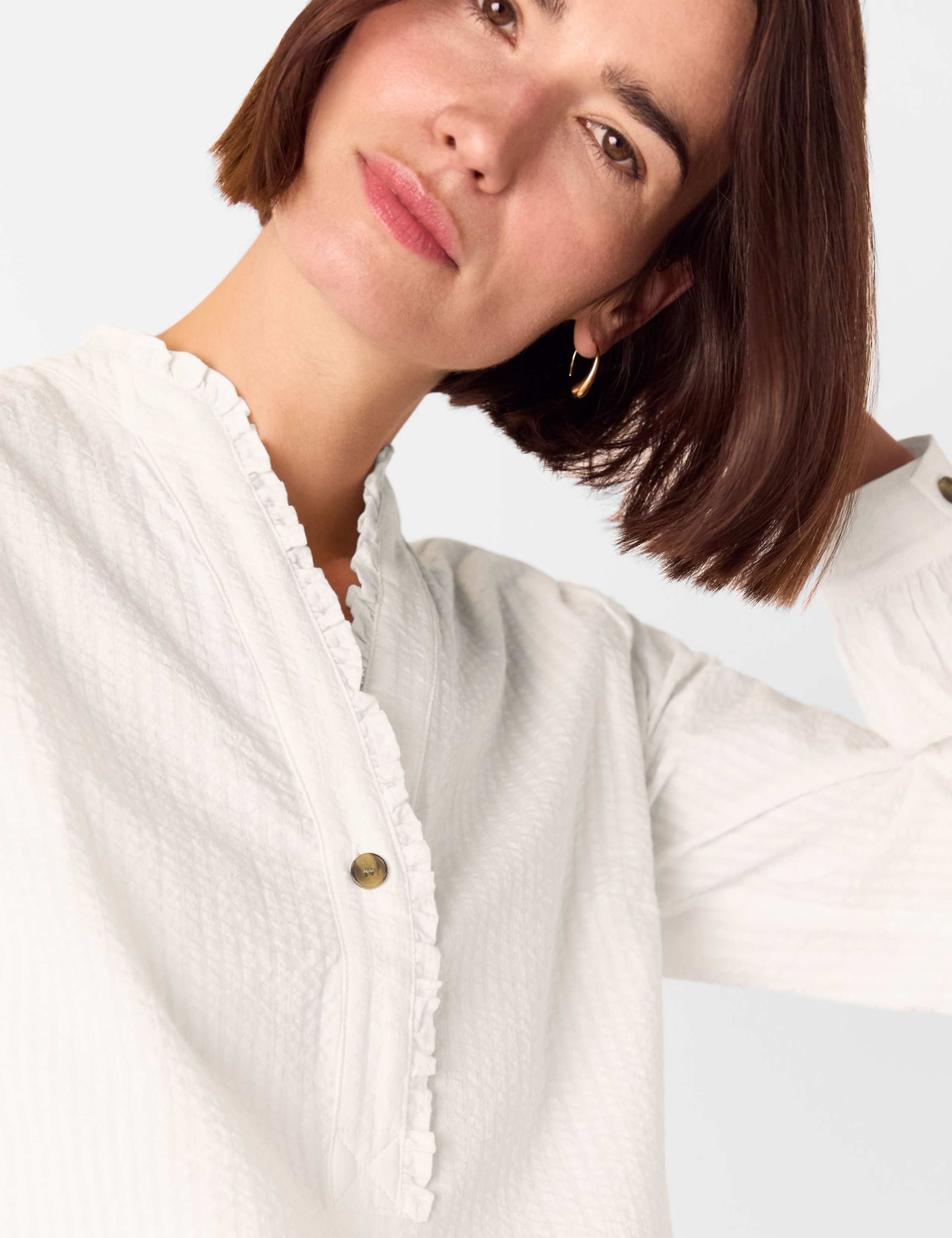 Pure Cotton Textured V-Neck Frill Blouse 3 of 4