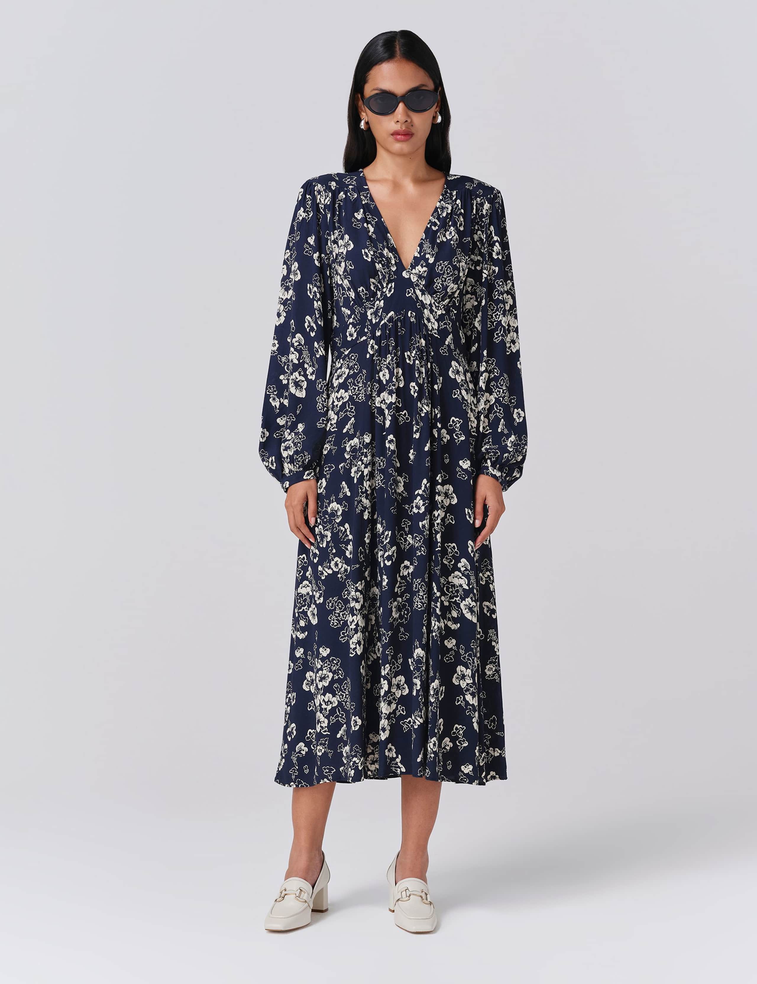 Crepe Floral V-Neck Midi Skater Dress 1 of 5