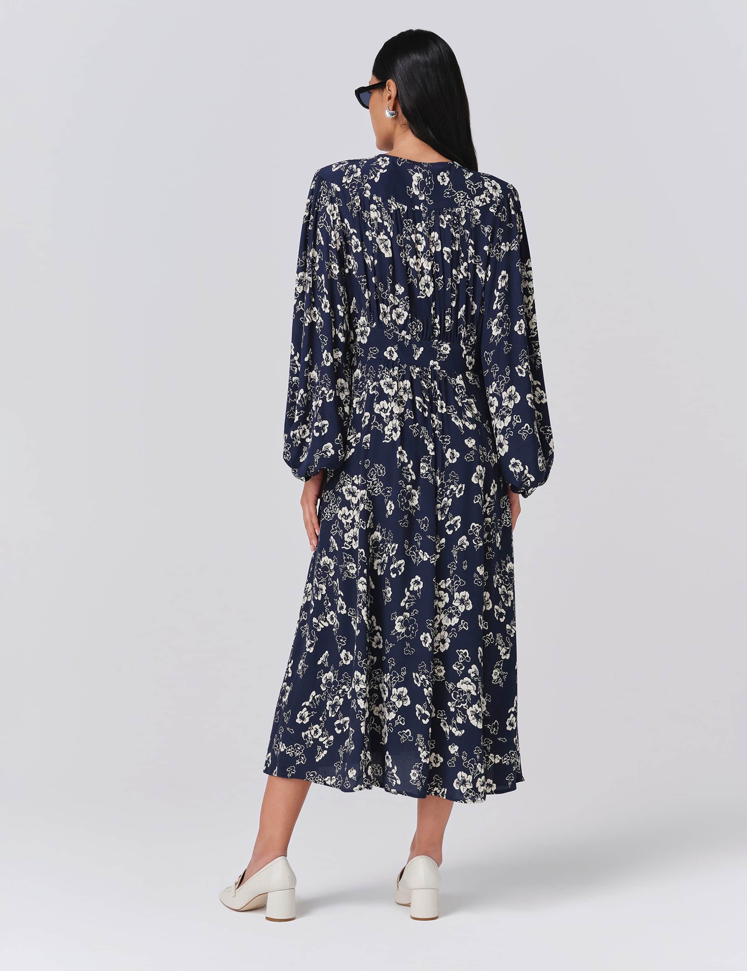 Crepe Floral V-Neck Midi Skater Dress 3 of 5