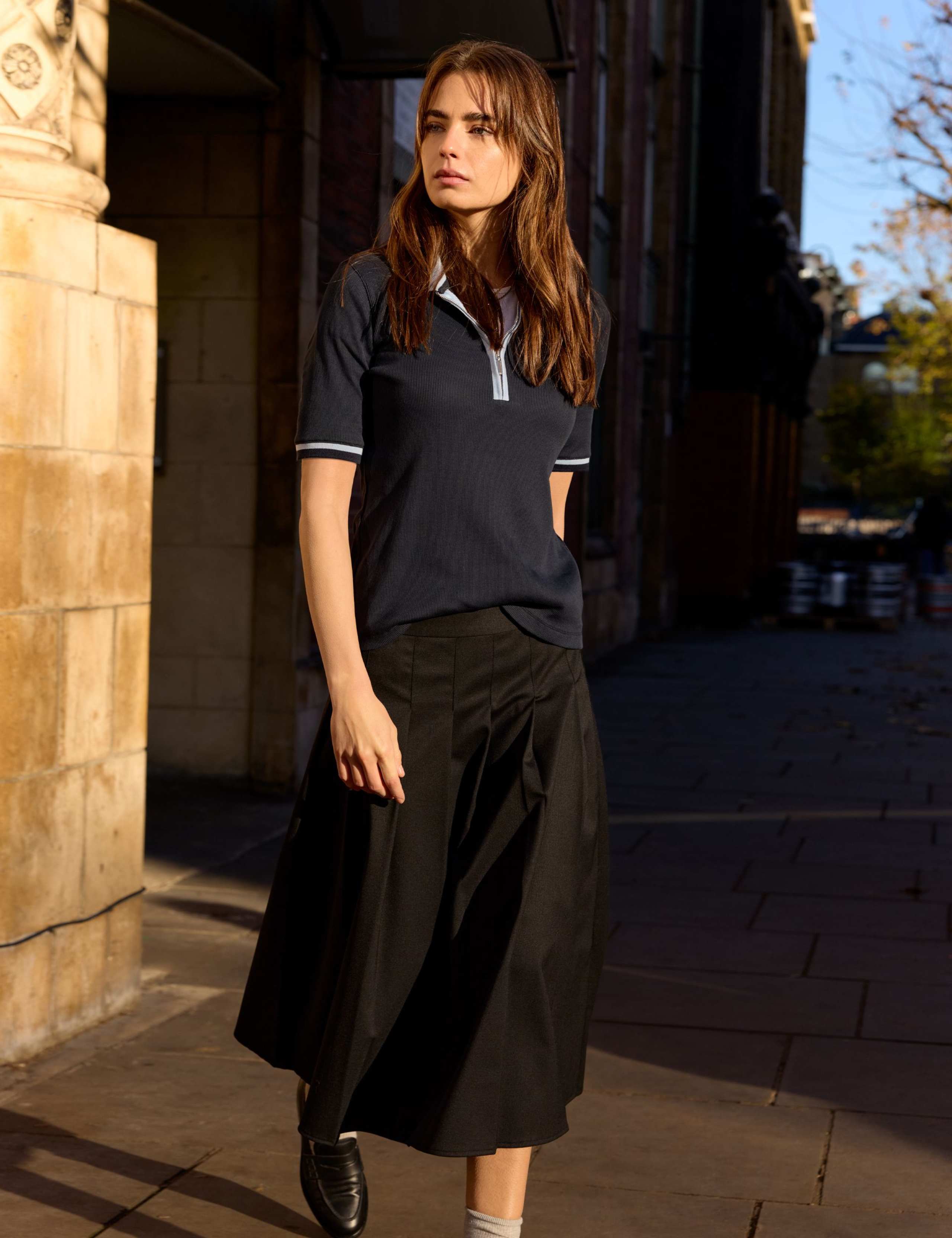 Pure Cotton Ribbed Half Zip Top 1 of 4