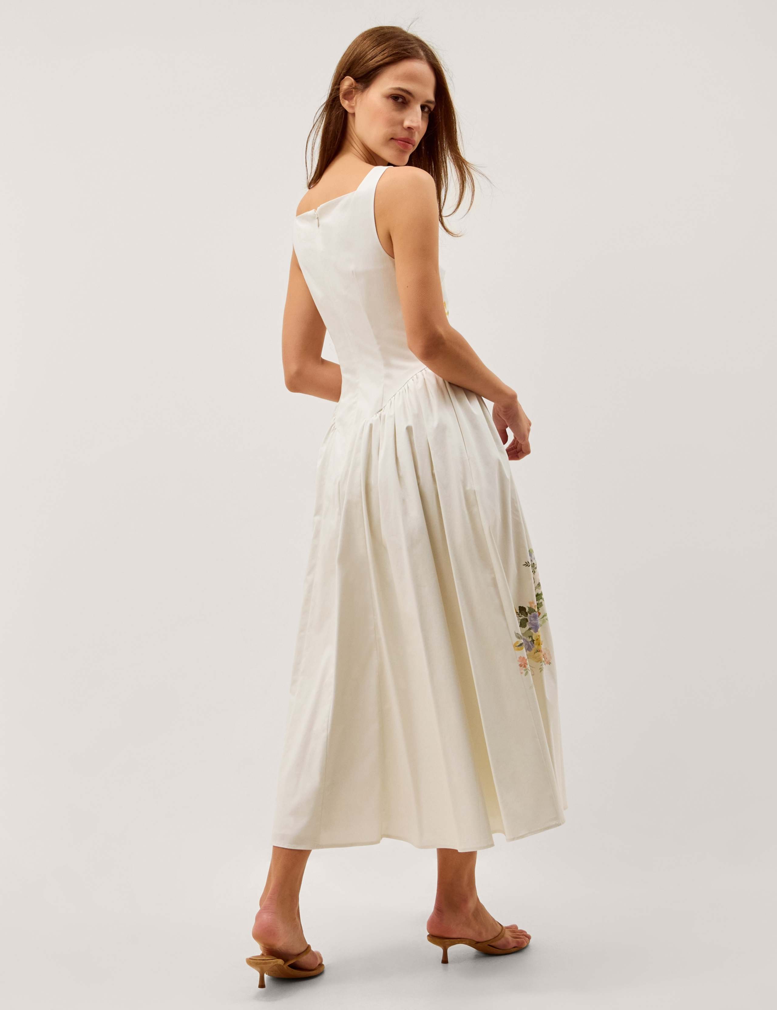 Cotton Rich Floral Square Neck Midi Dress 3 of 5
