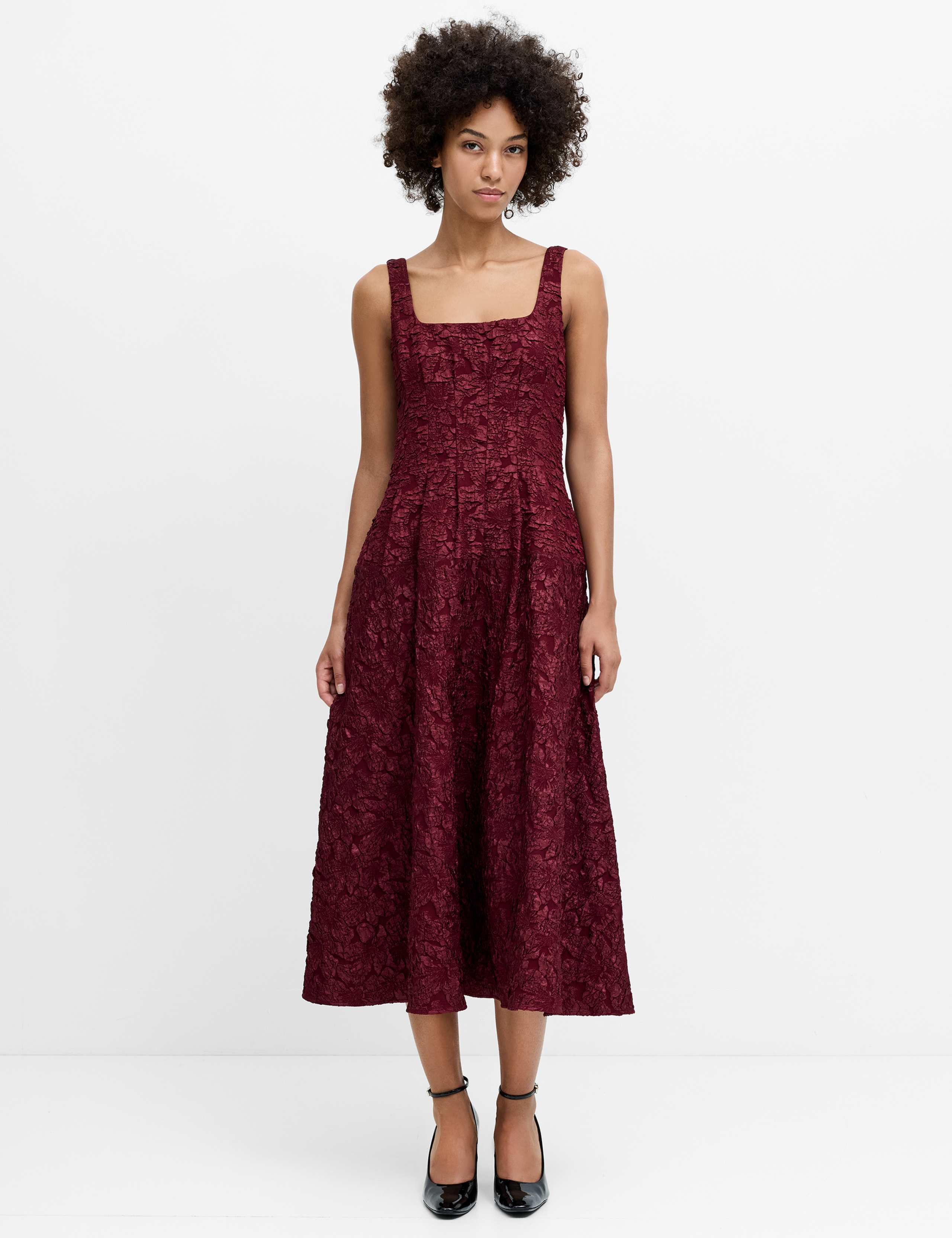 Jacquard Square Neck Midi Swing Dress 1 of 7
