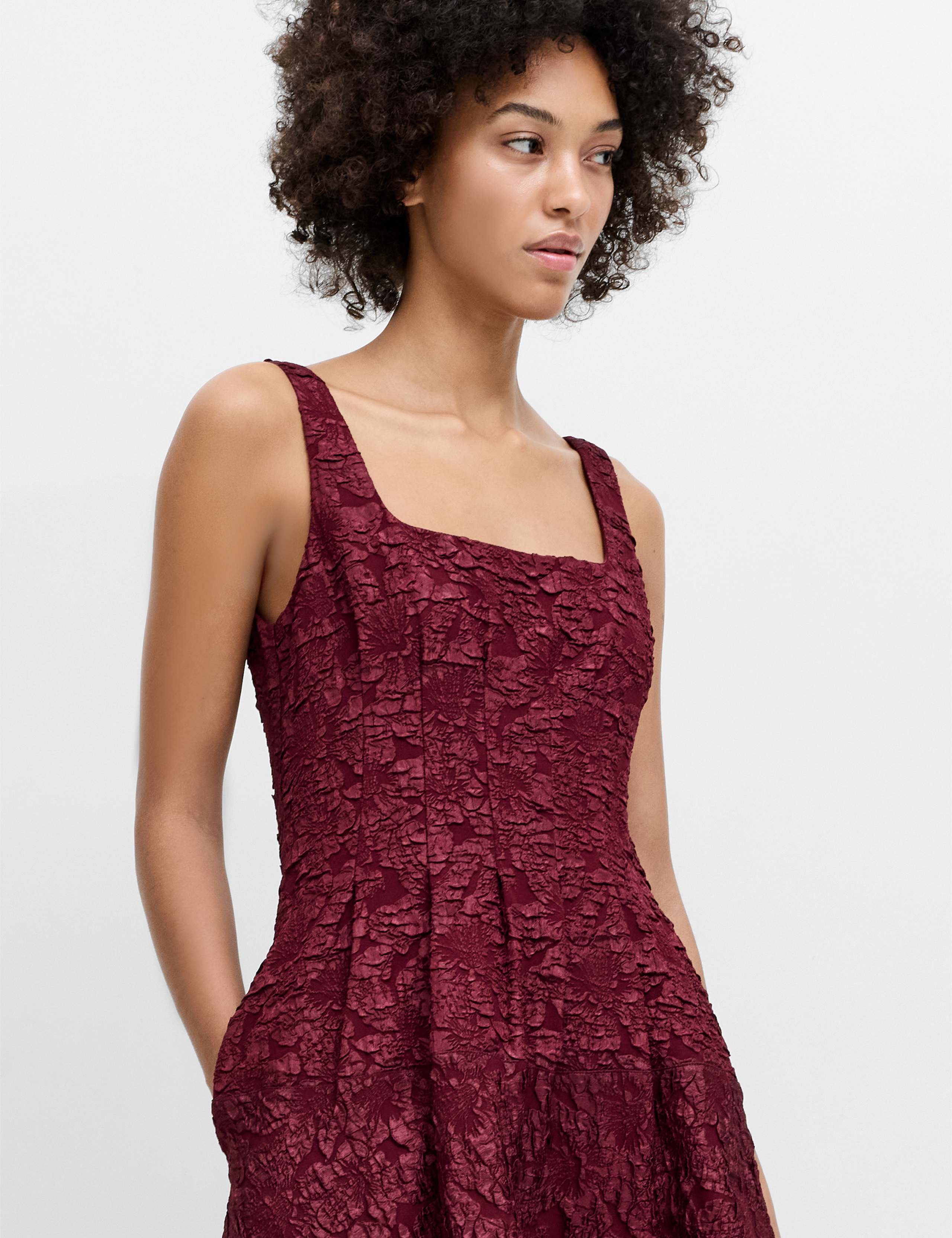 Jacquard Square Neck Midi Swing Dress 3 of 7