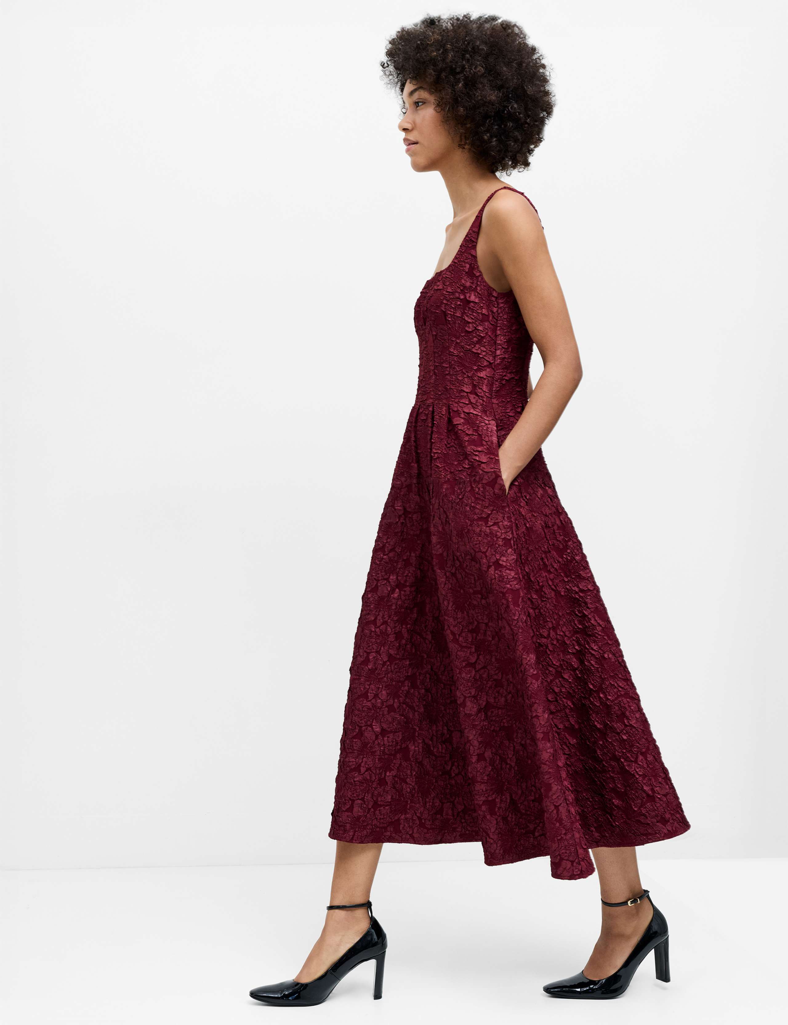 Jacquard Square Neck Midi Swing Dress 4 of 7