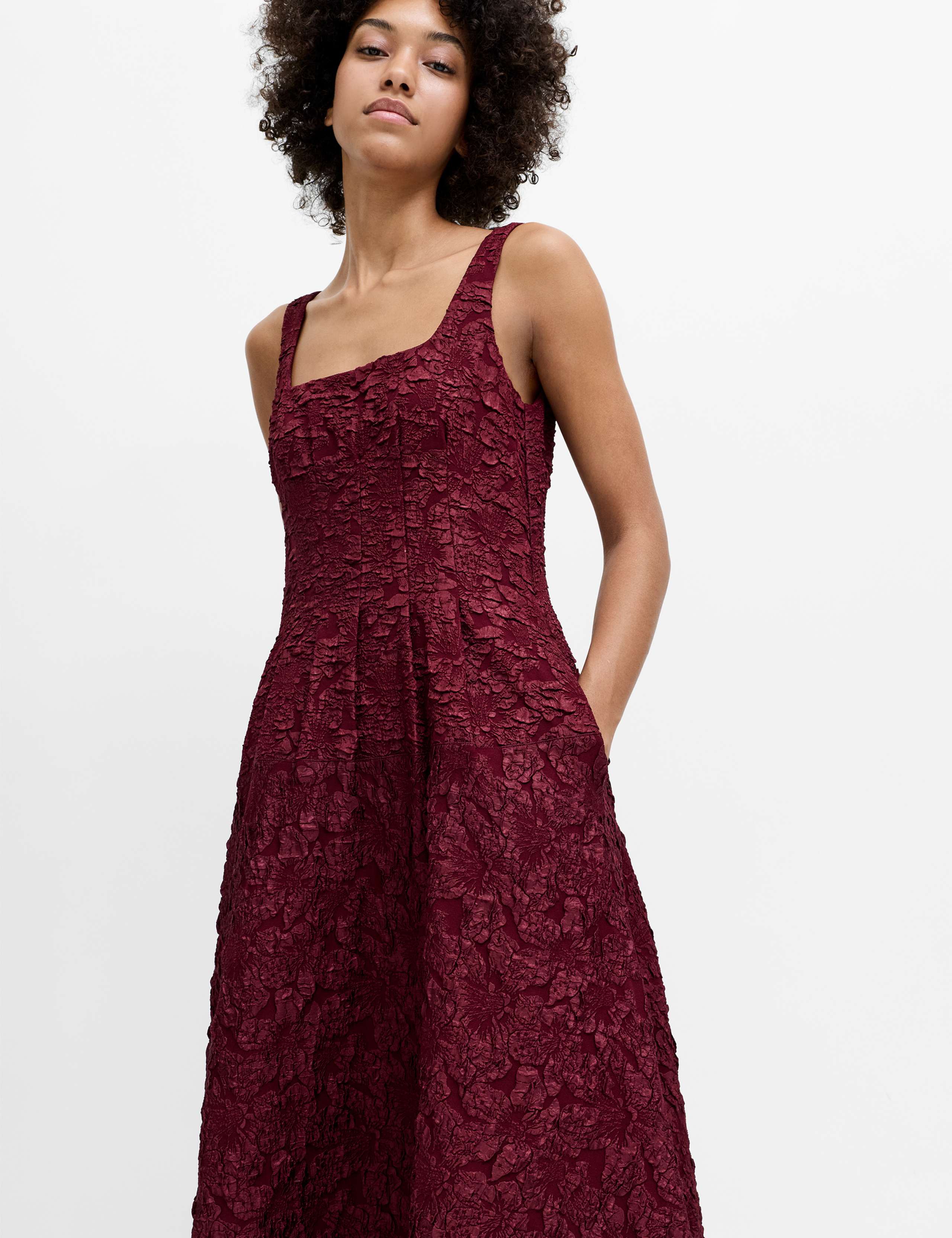 Jacquard Square Neck Midi Swing Dress 5 of 7