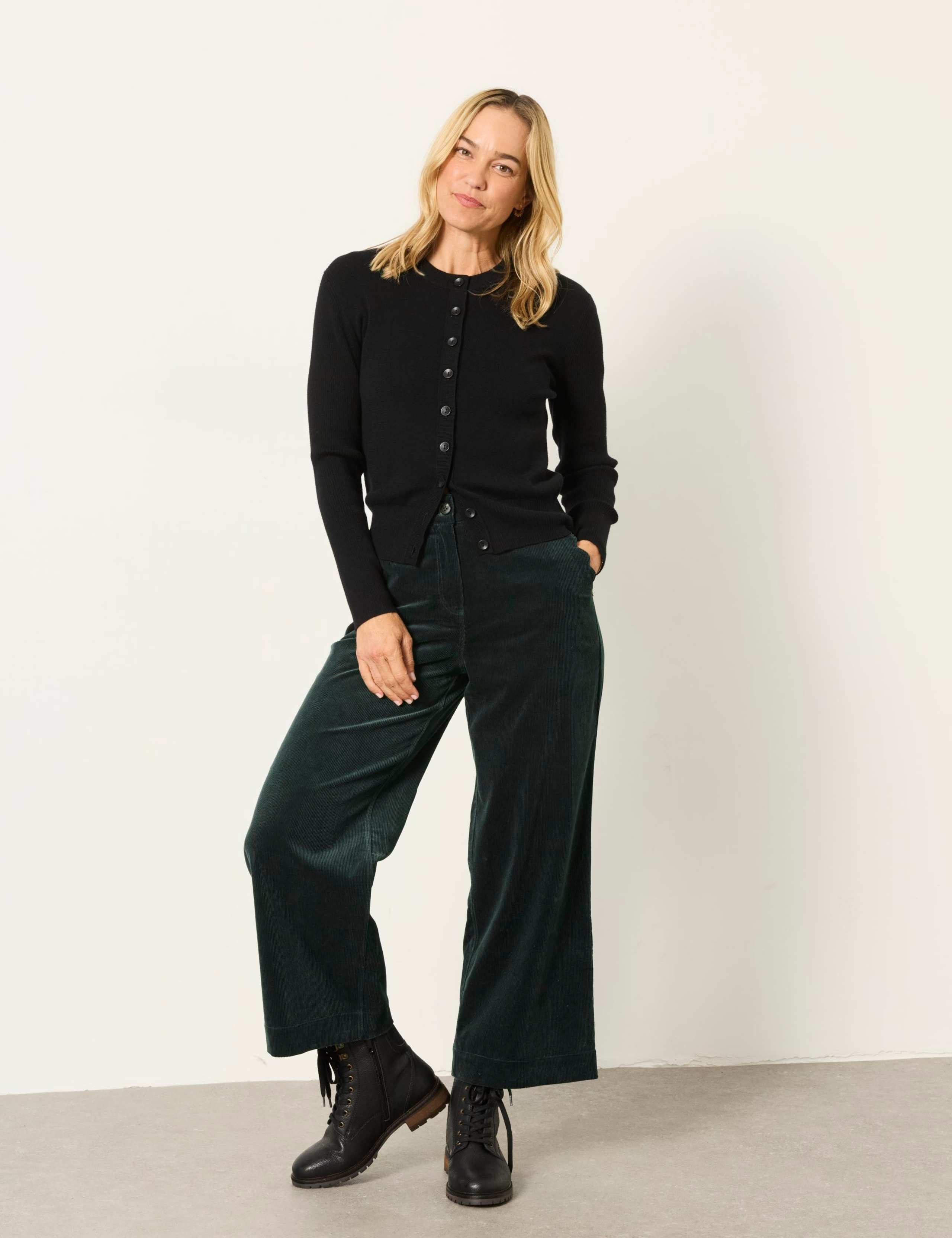 Cord Textured Wide Leg Cropped Trousers 1 of 6