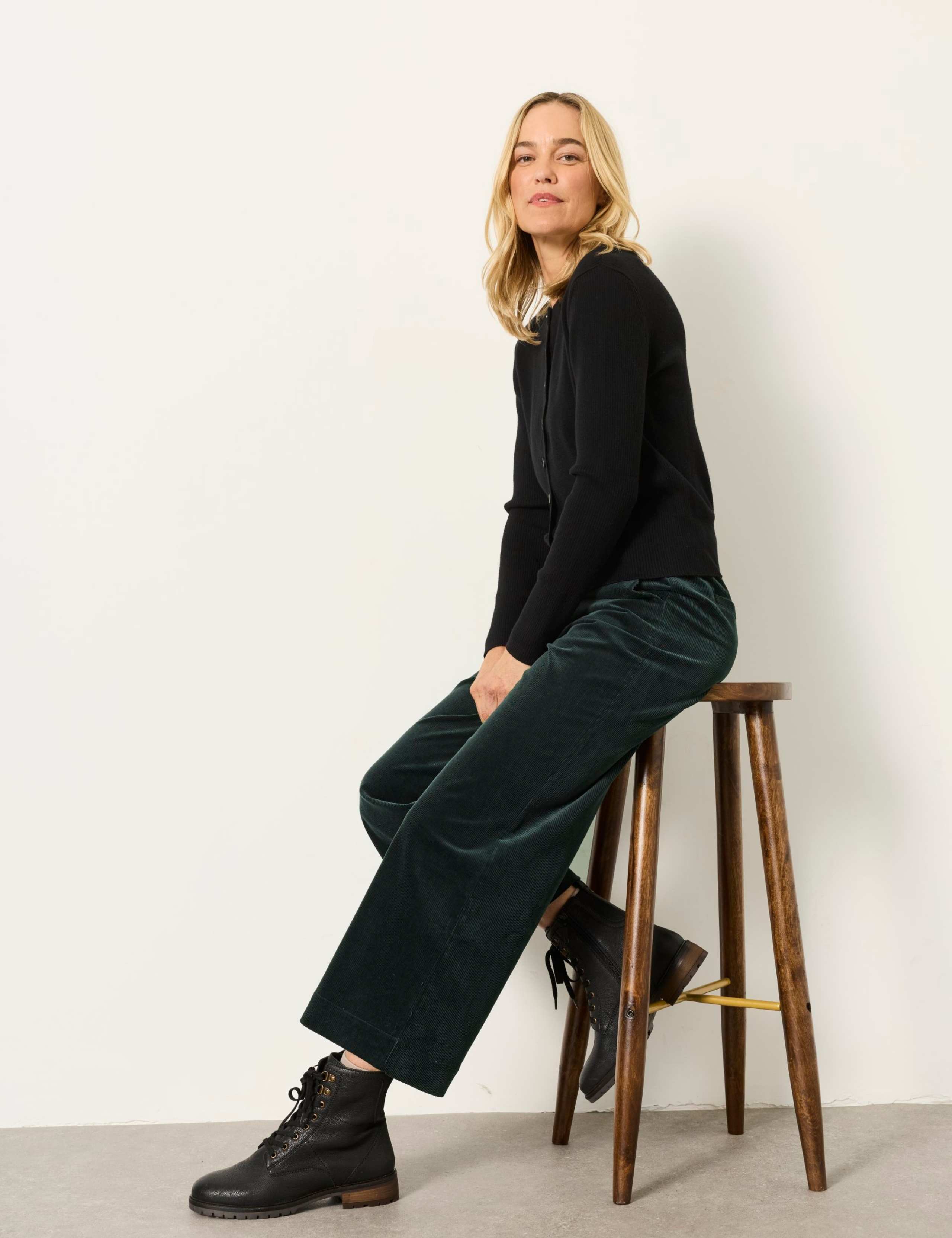Cord Textured Wide Leg Cropped Trousers 5 of 6