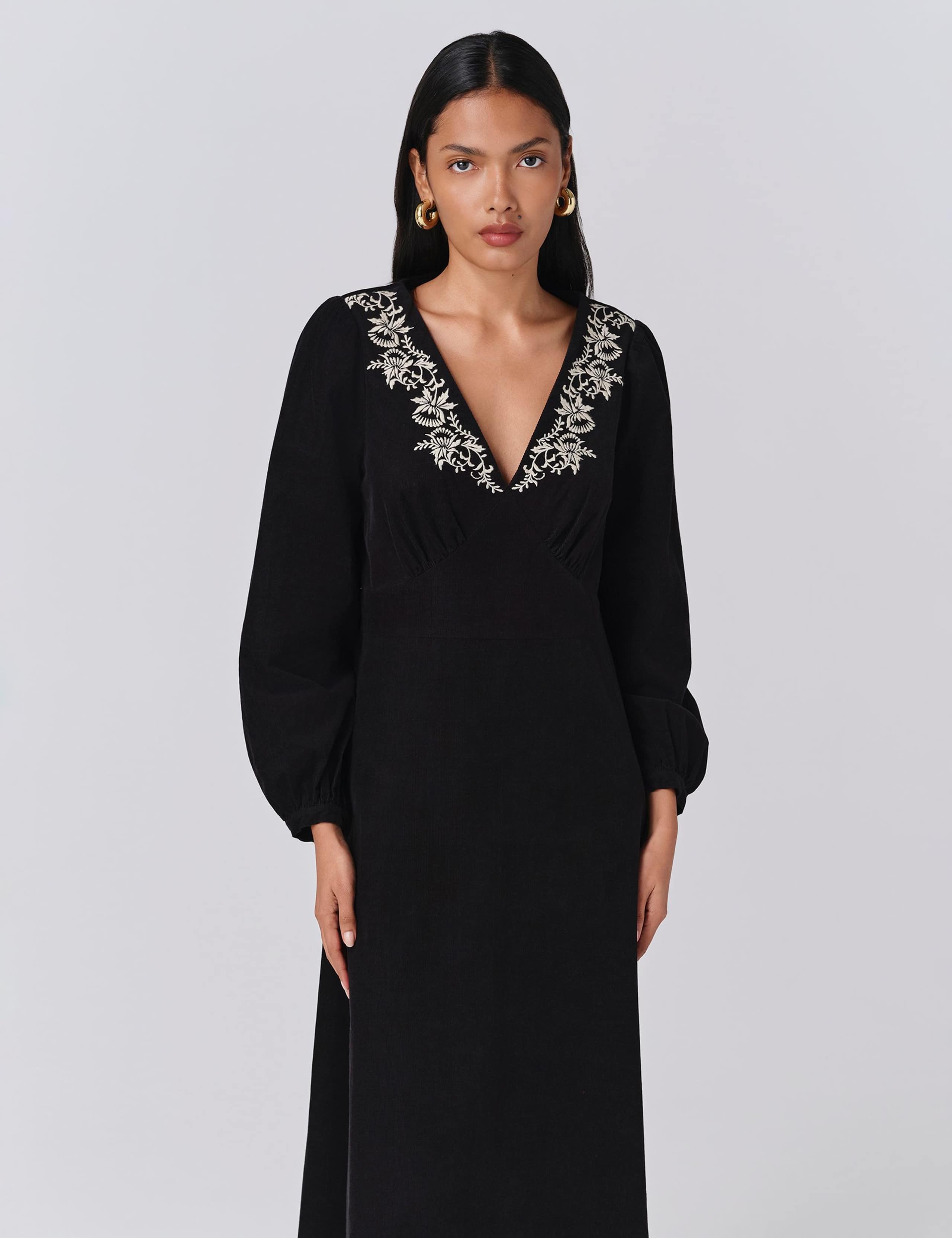 Cord Embroidered V-Neck Midi Skater Dress 2 of 5