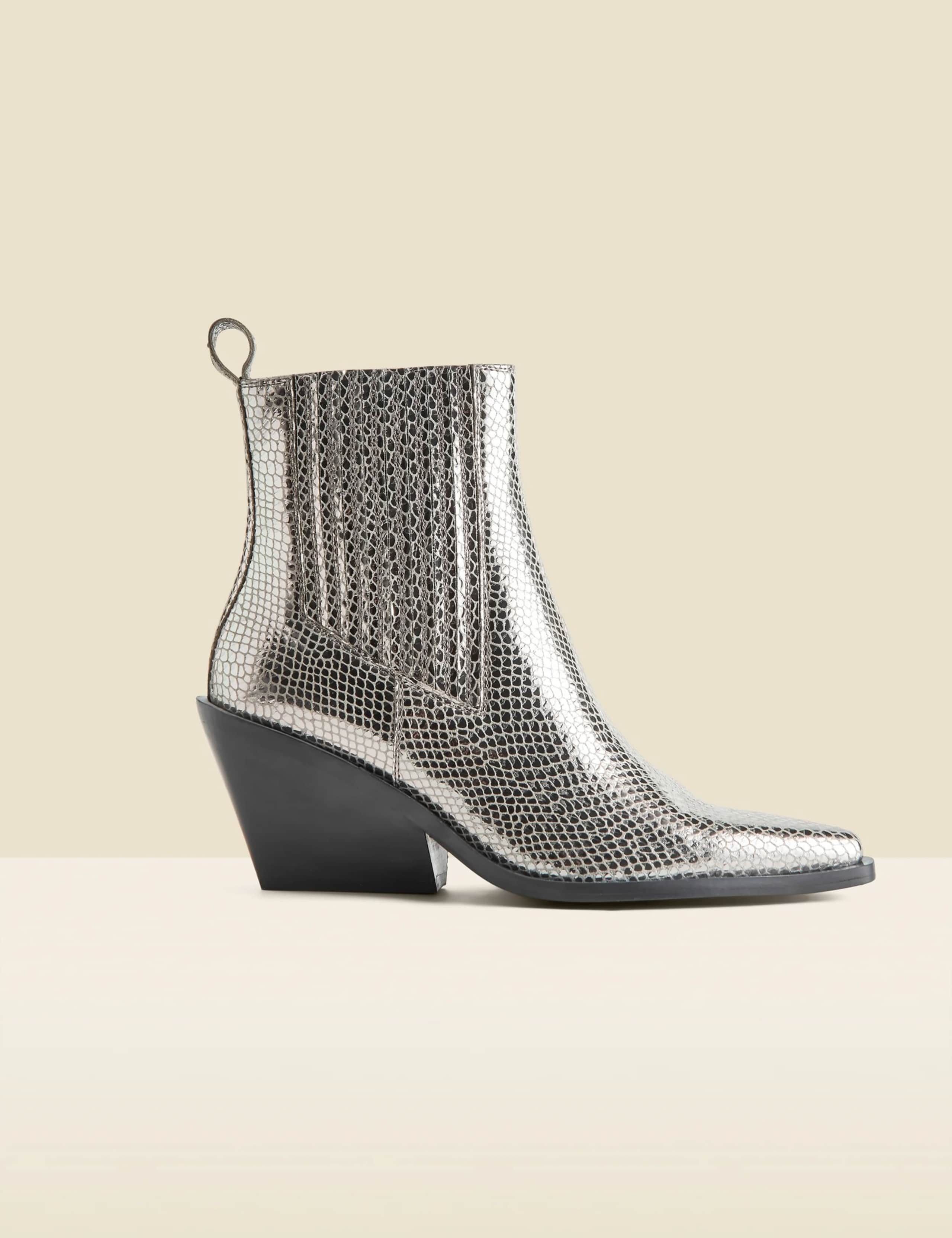 Leather Block Heel Pointed Ankle Boots 1 of 5