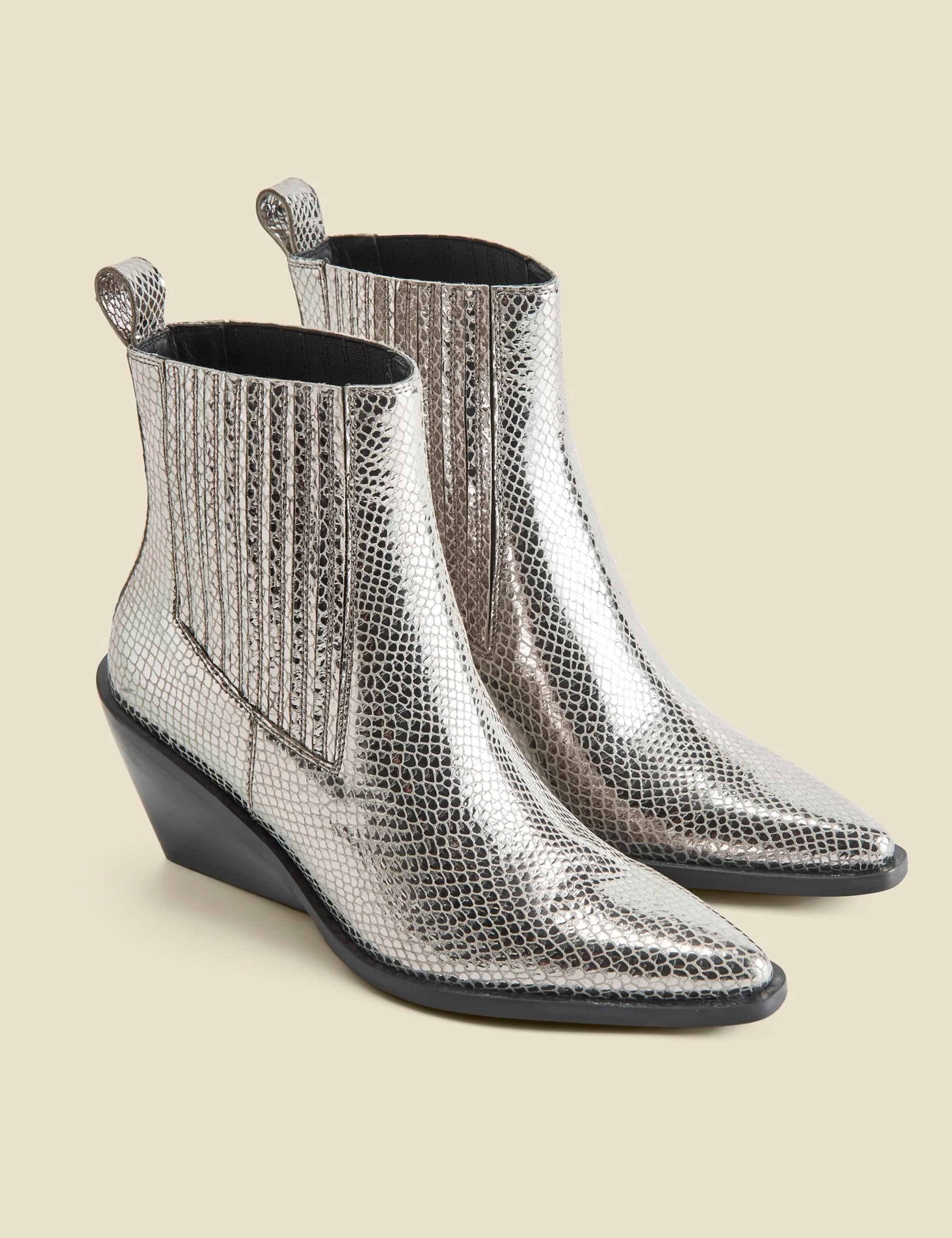 Leather Block Heel Pointed Ankle Boots 4 of 5
