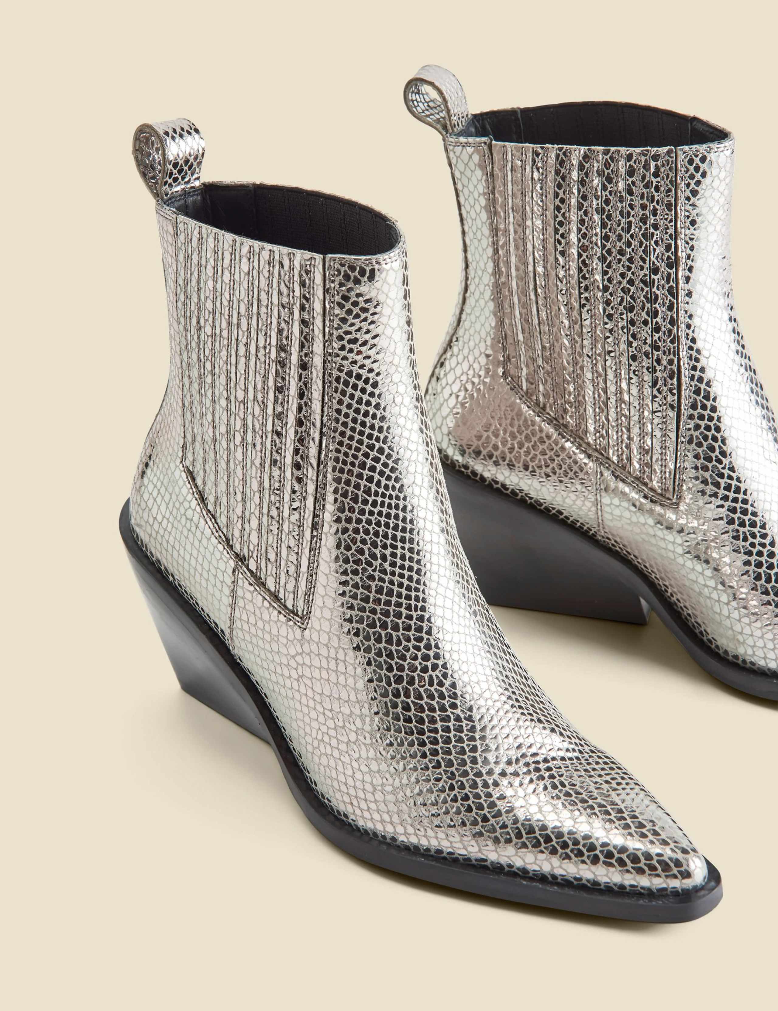 Leather Block Heel Pointed Ankle Boots 5 of 5
