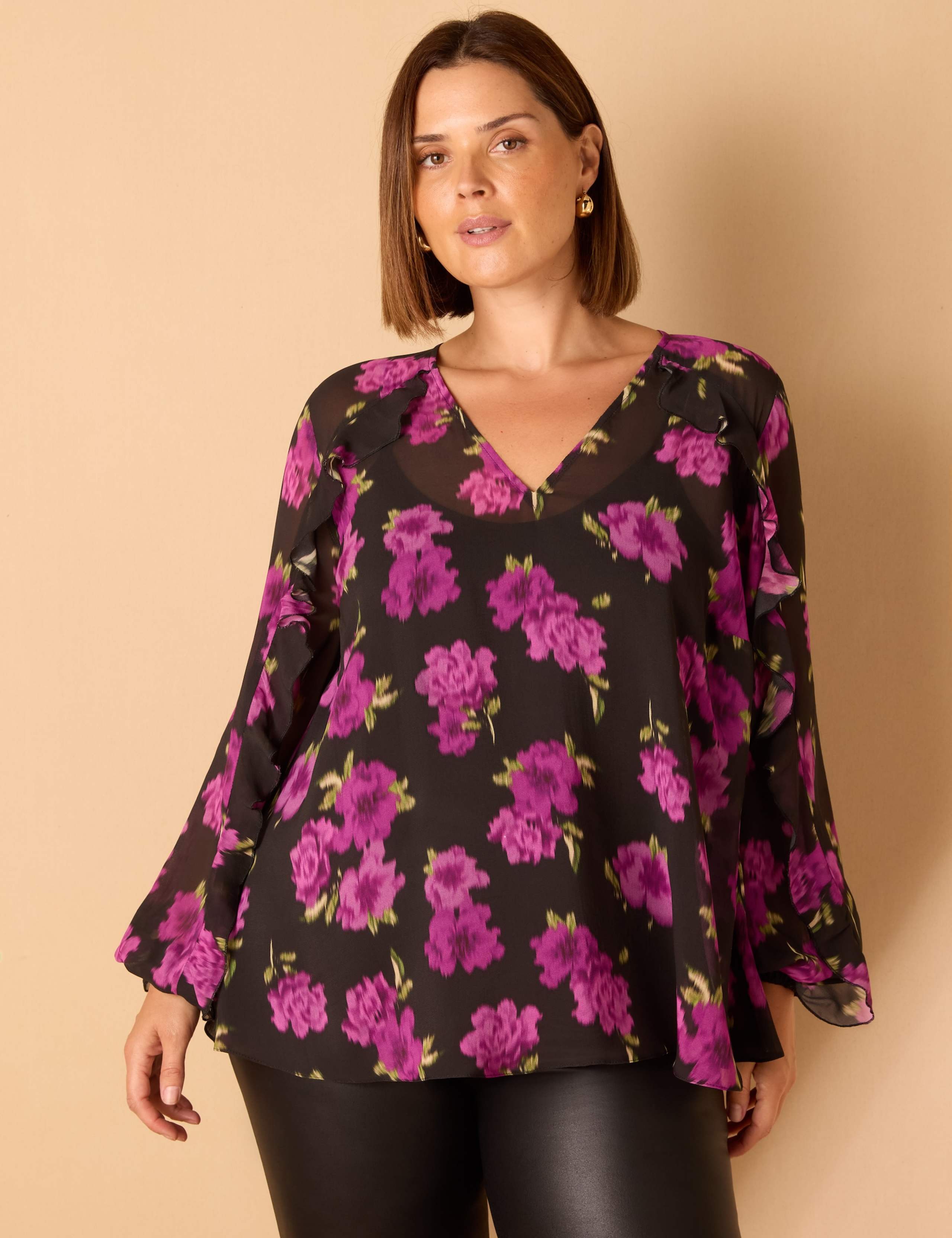 Floral Ruffle V-Neck Blouse 2 of 8