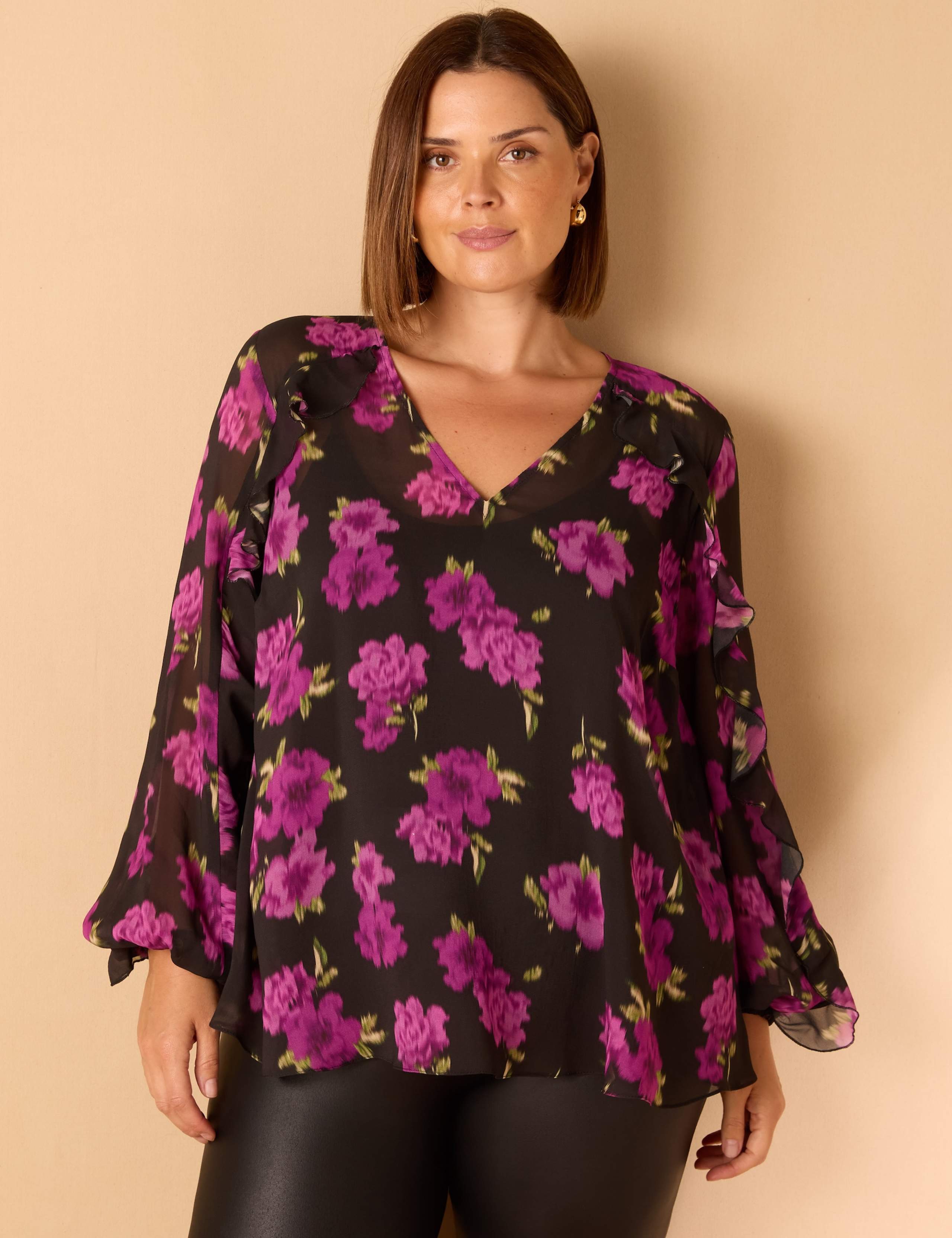 Floral Ruffle V-Neck Blouse 4 of 8