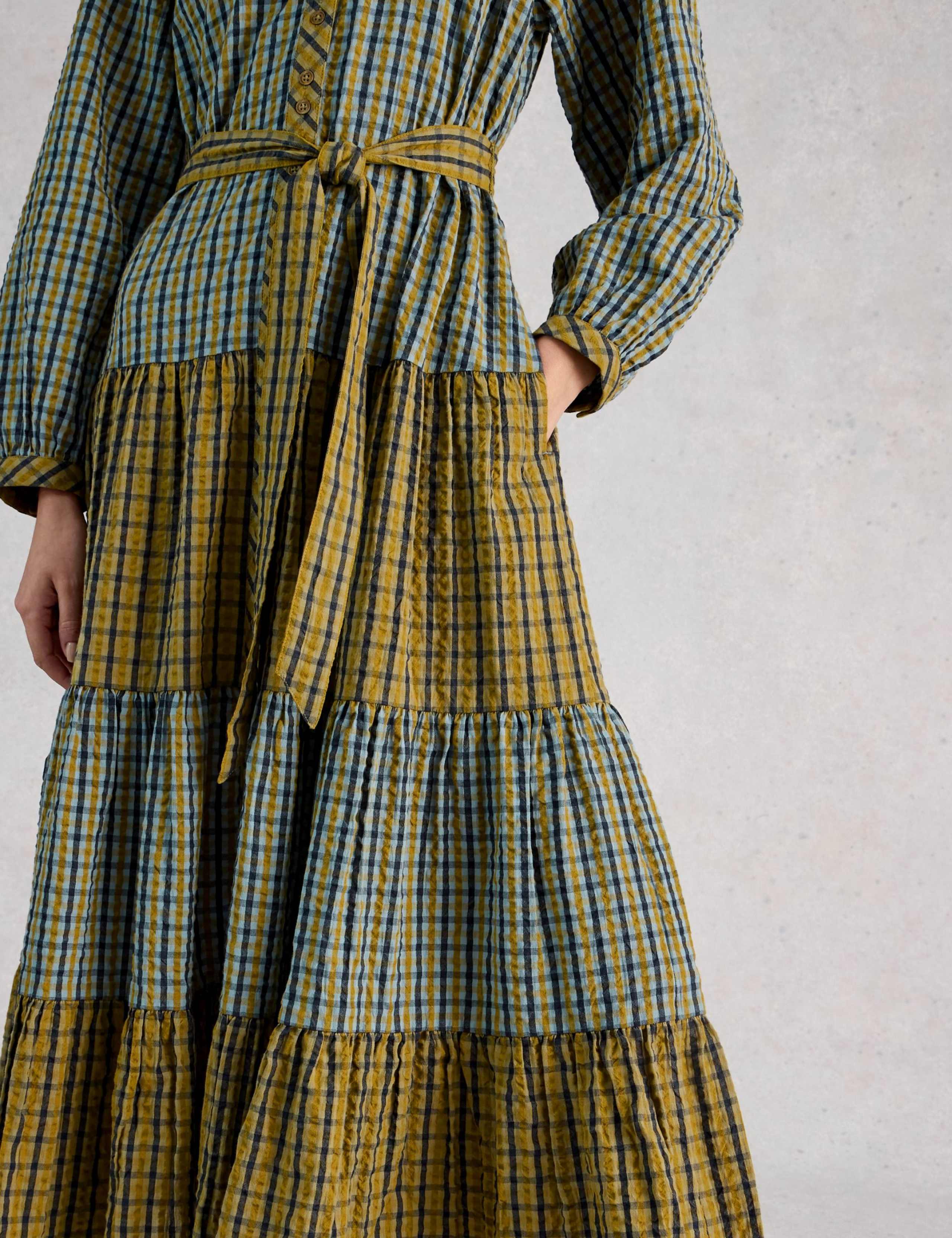 Pure Cotton Checked Midi Tiered Dress 5 of 6