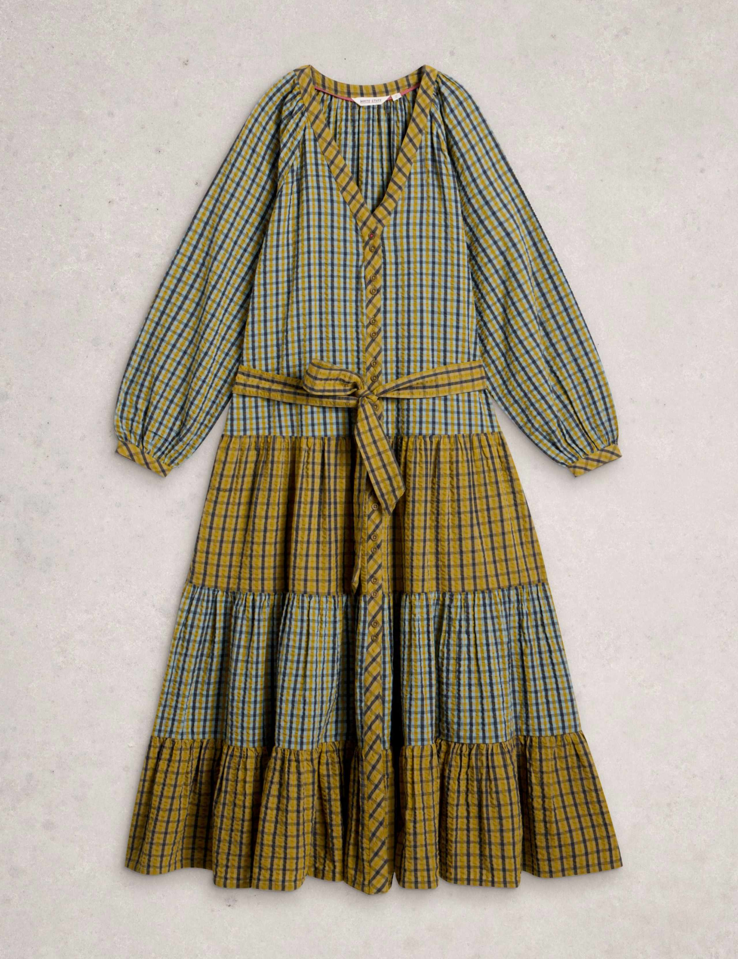 Pure Cotton Checked Midi Tiered Dress 2 of 6