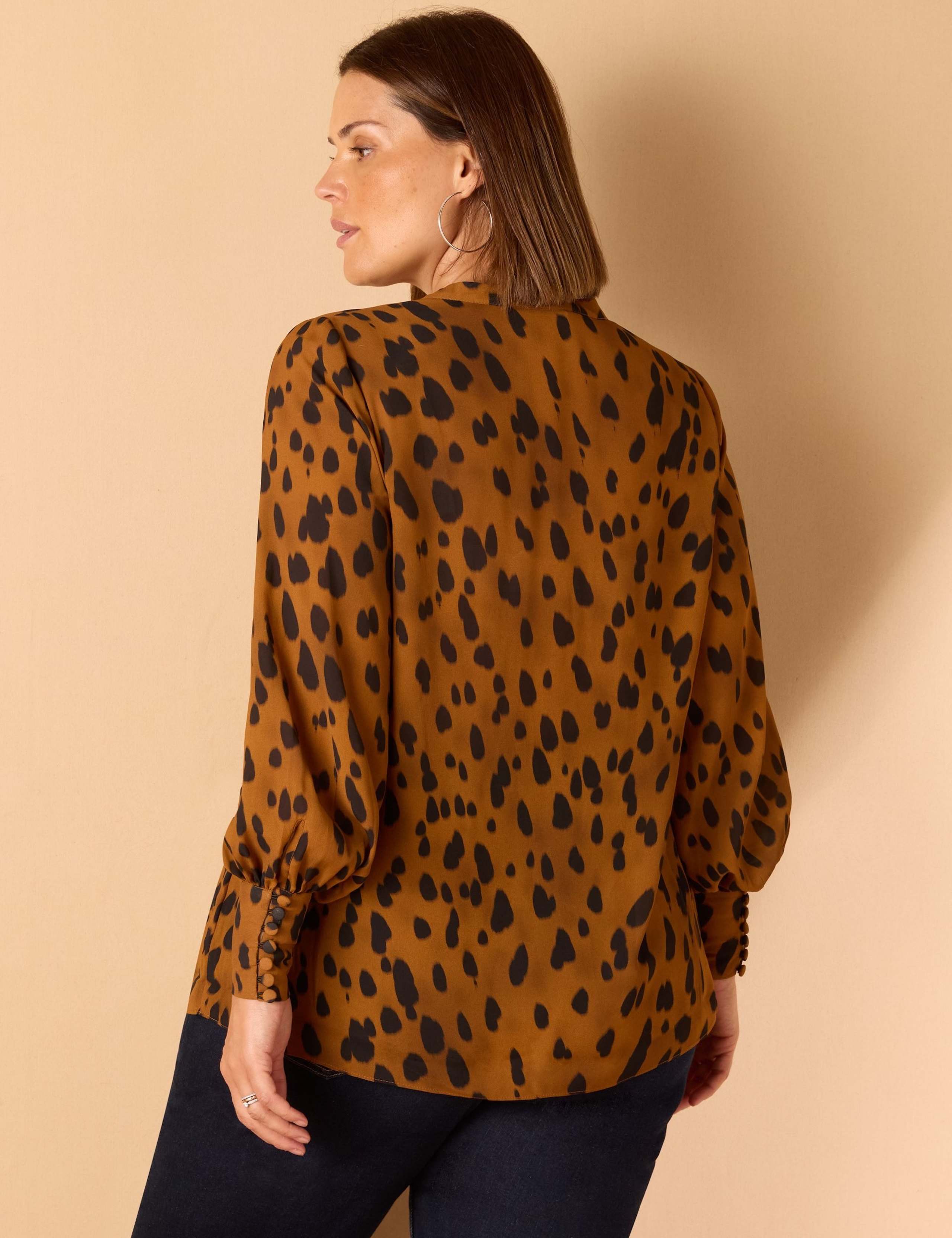 Animal Print Band Collar V-Neck Blouse 4 of 5