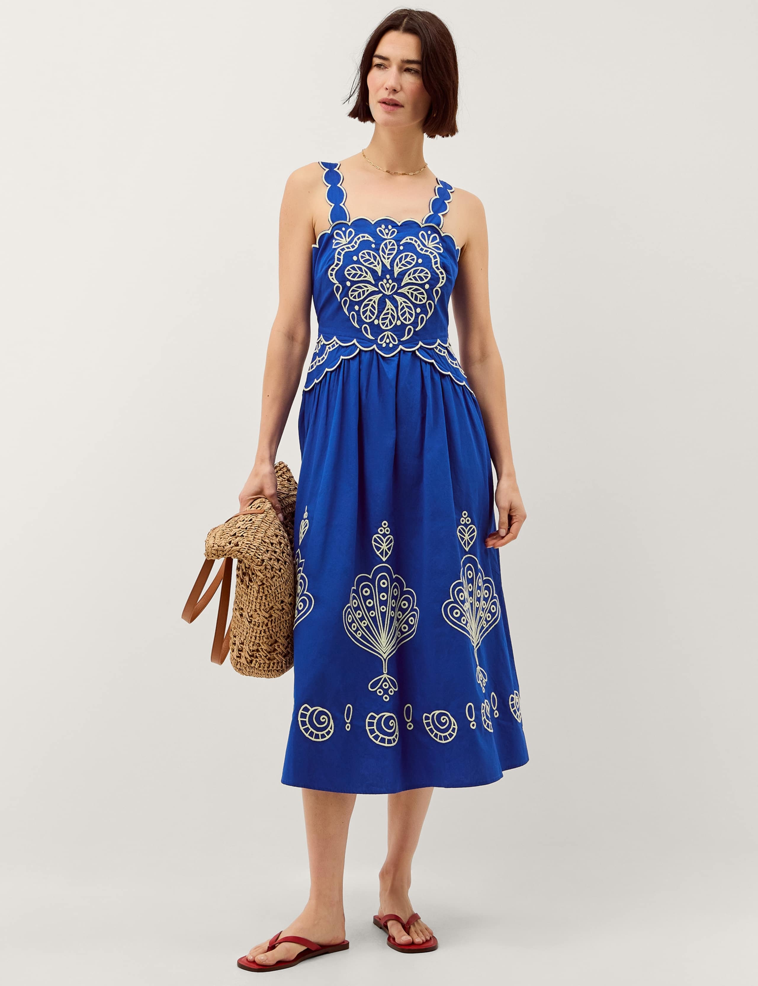 Pure Cotton Embroidered Square Neck Dress 1 of 4