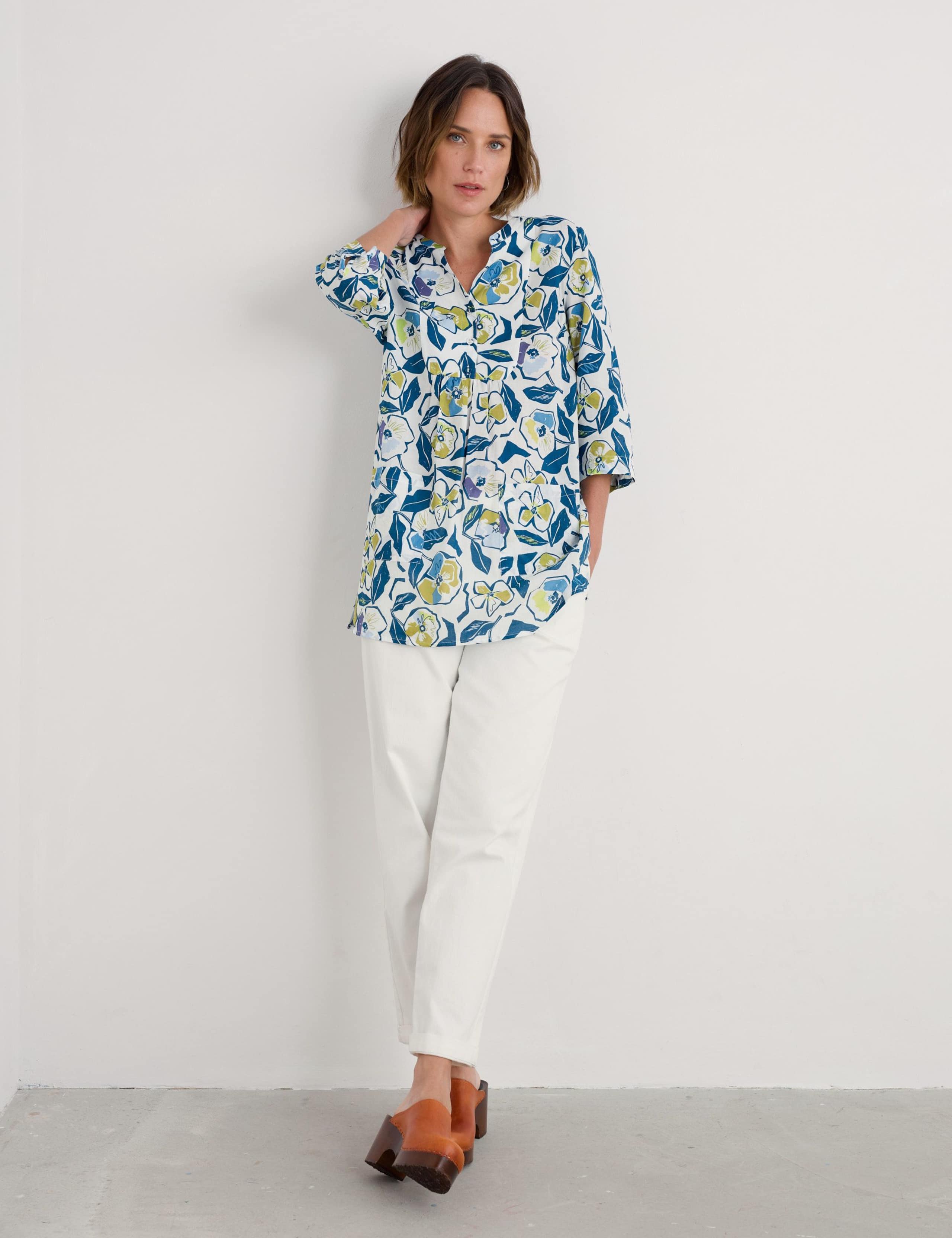 Pure Cotton Floral V-Neck Tunic 1 of 4