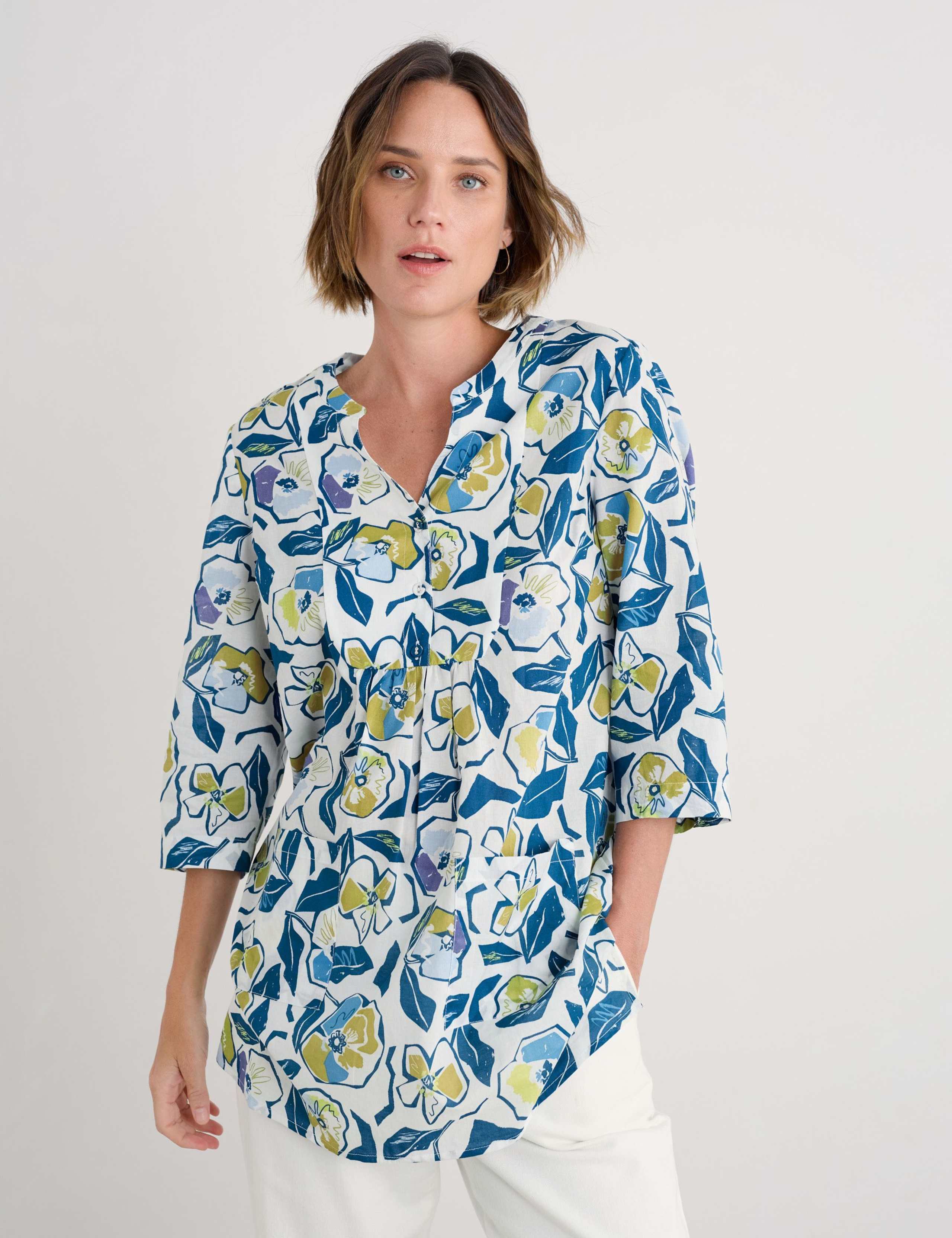 Pure Cotton Floral V-Neck Tunic 3 of 4