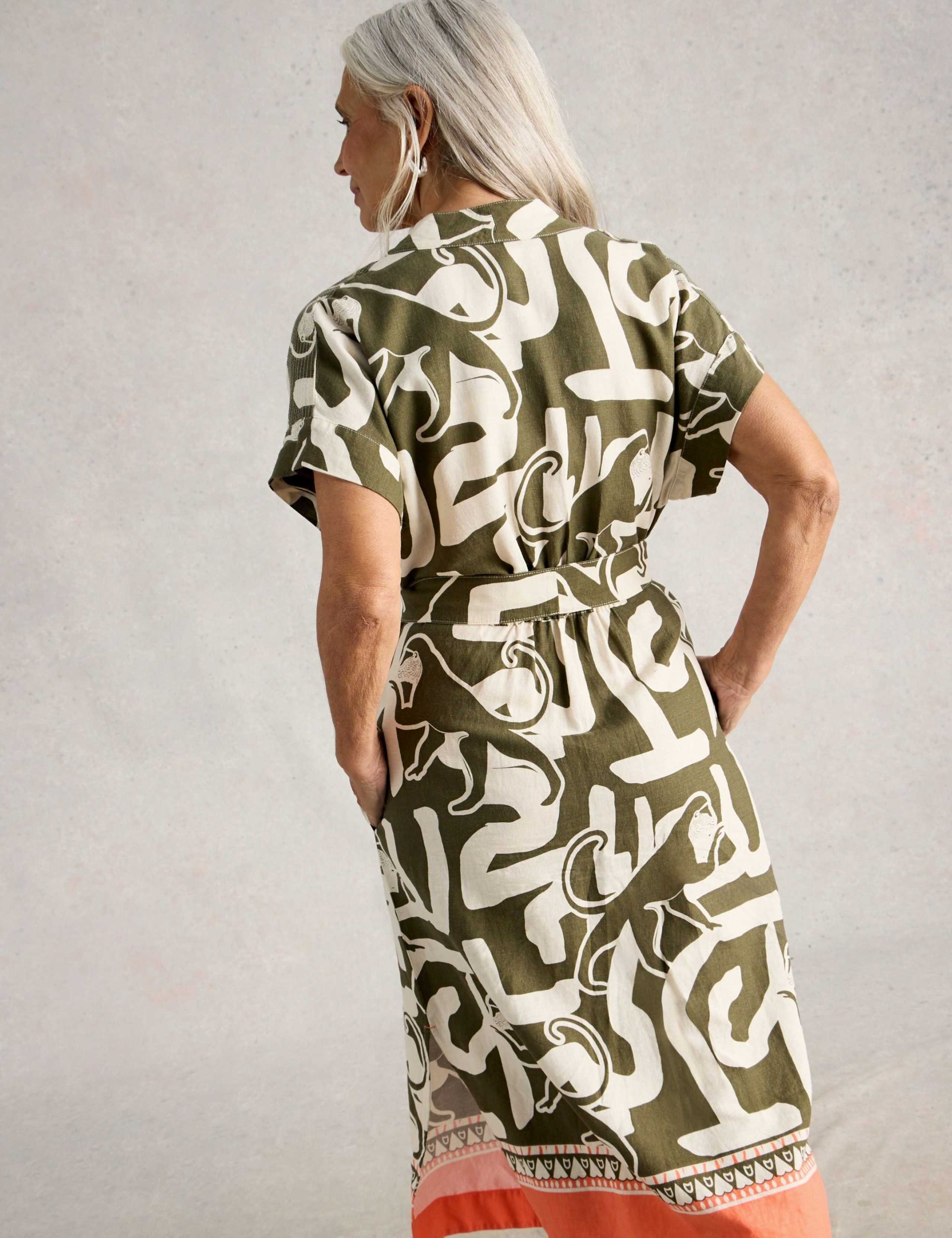 Linen Blend Abstract Midi Utility Dress 3 of 6