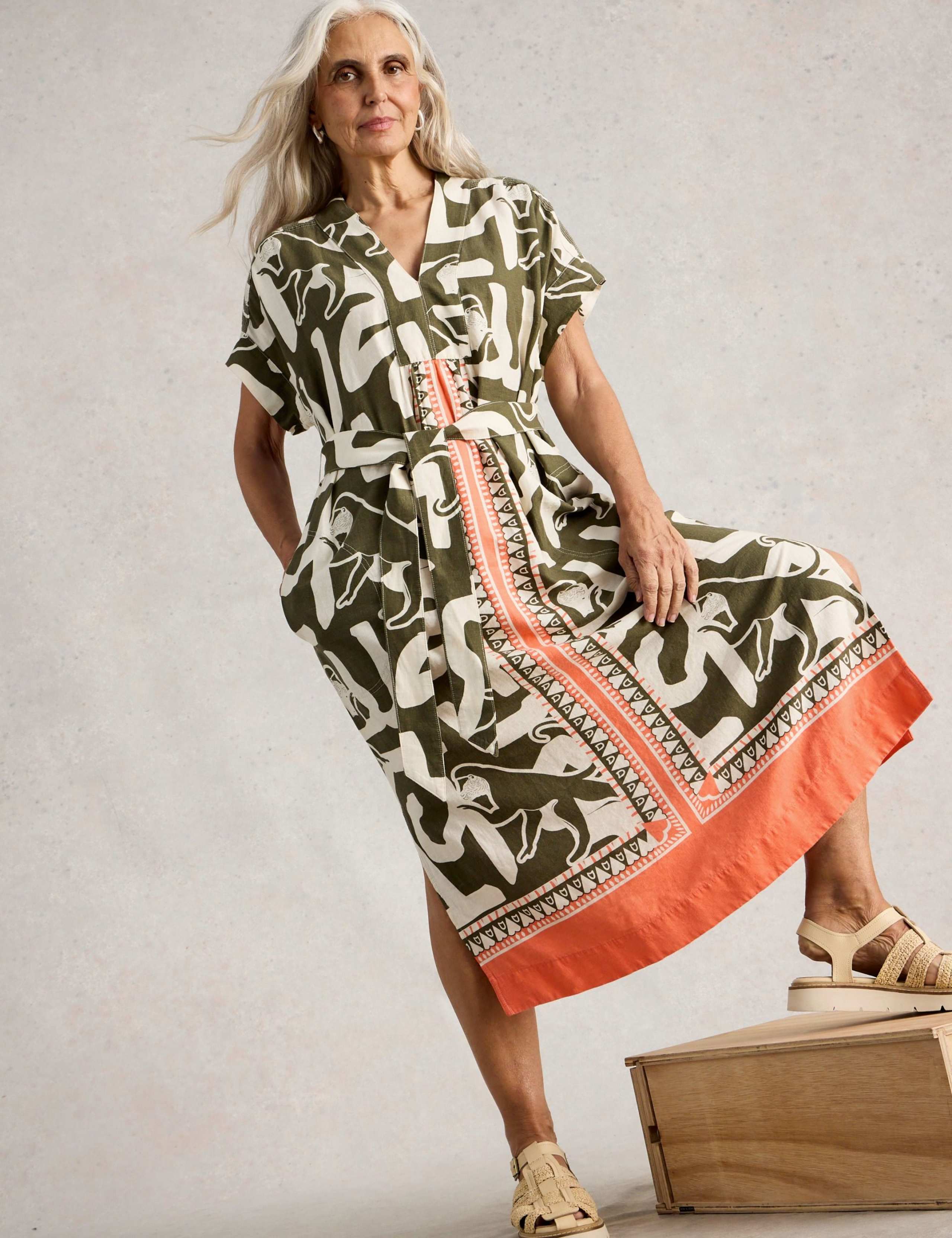 Linen Blend Abstract Midi Utility Dress 4 of 6