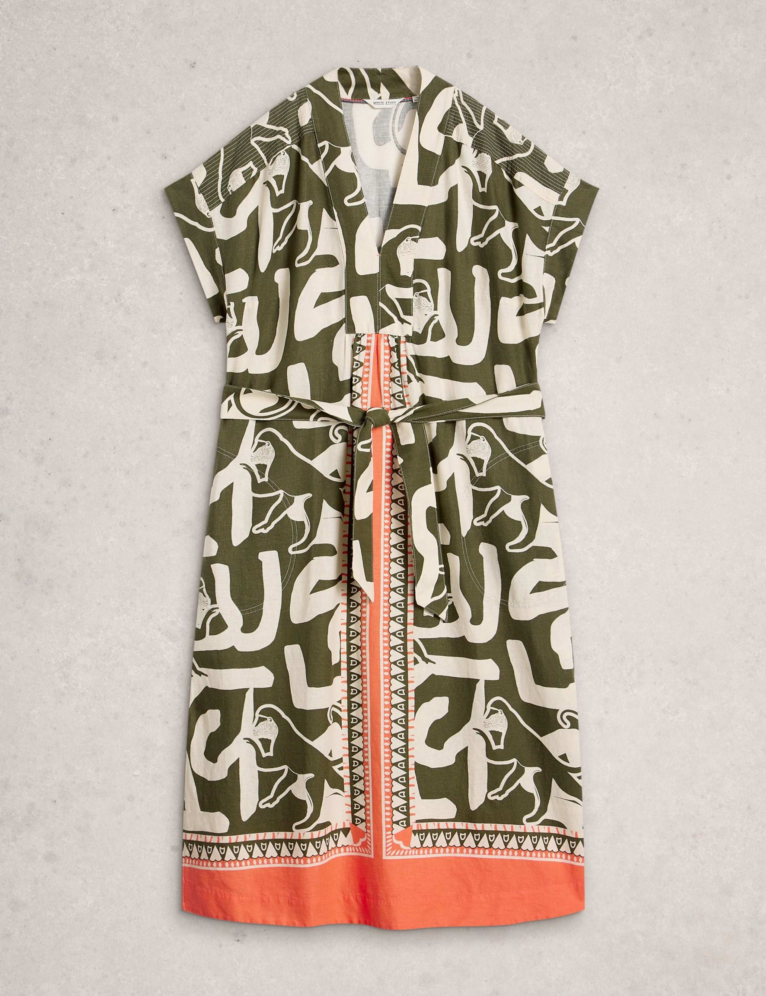 Linen Blend Abstract Midi Utility Dress 2 of 6