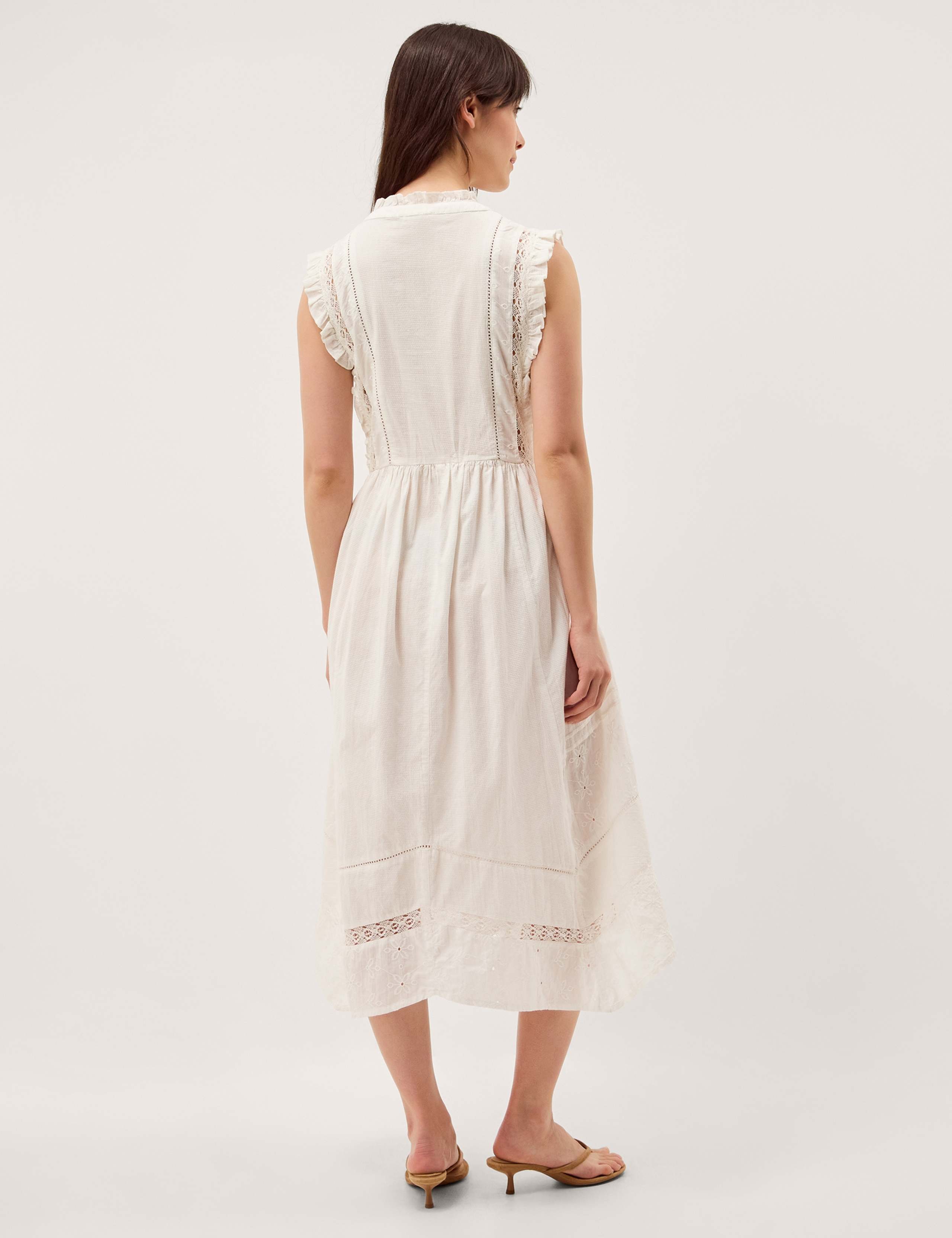Pure Cotton Embroidered Notch Neck Midi Dress 3 of 5