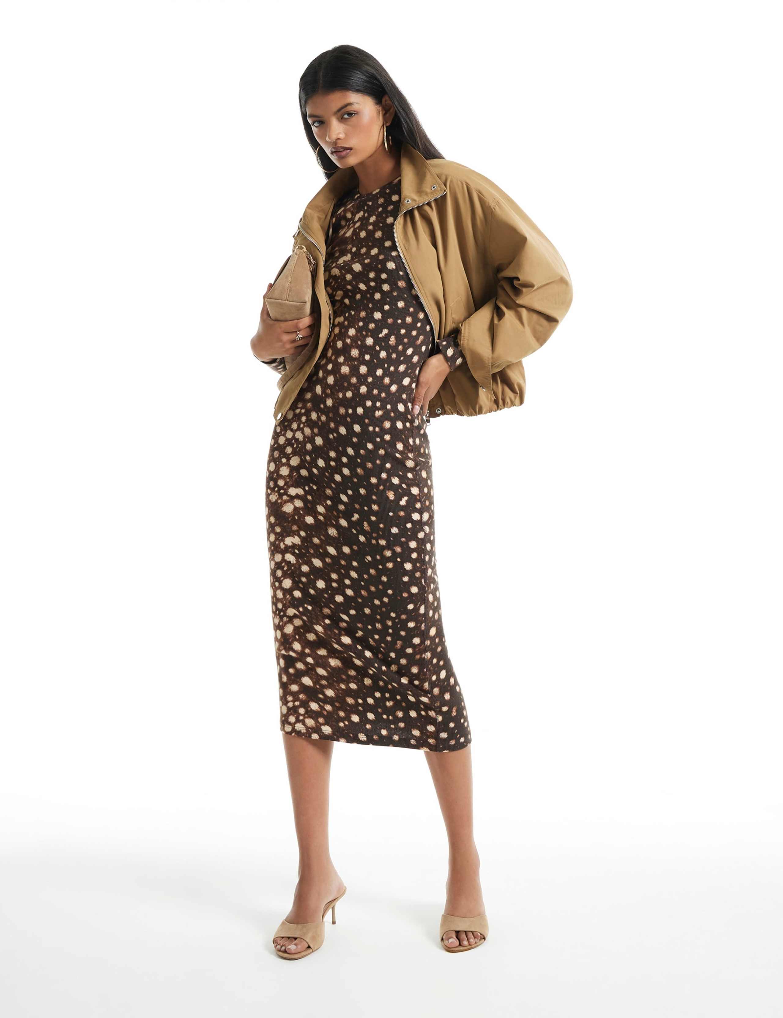 Pure Cotton Animal Print High Neck Midi Dress 6 of 6