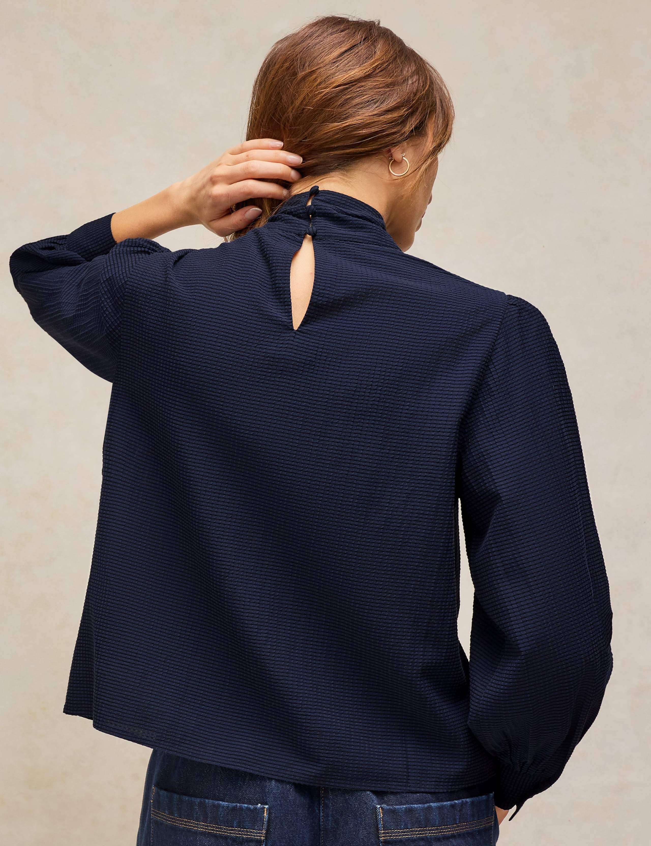Tie Neck Long Sleeve Cotton Blouse 4 of 6