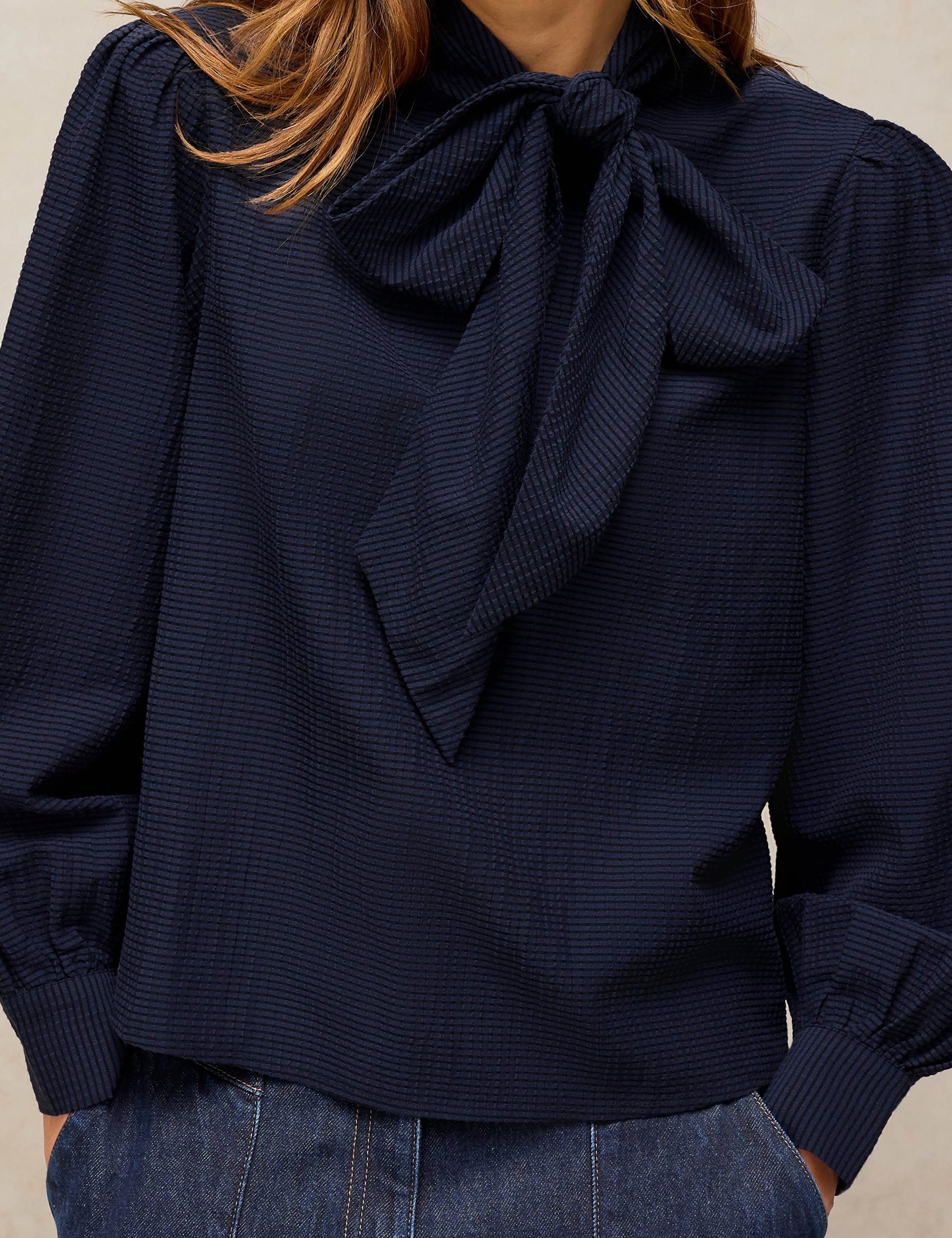 Tie Neck Long Sleeve Cotton Blouse 5 of 6
