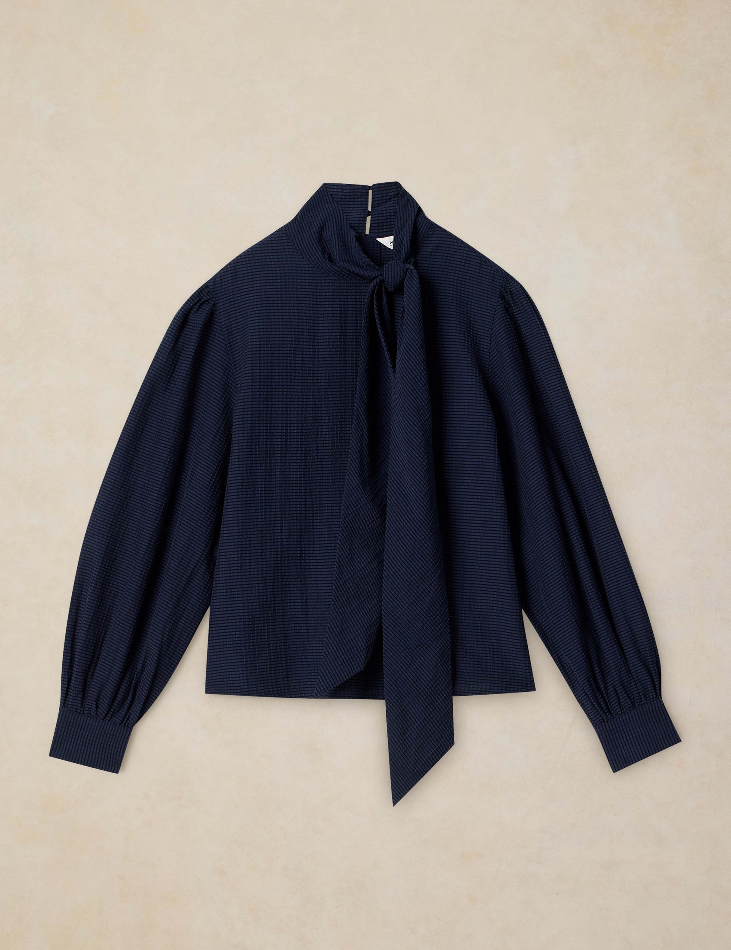 Tie Neck Long Sleeve Cotton Blouse 2 of 6