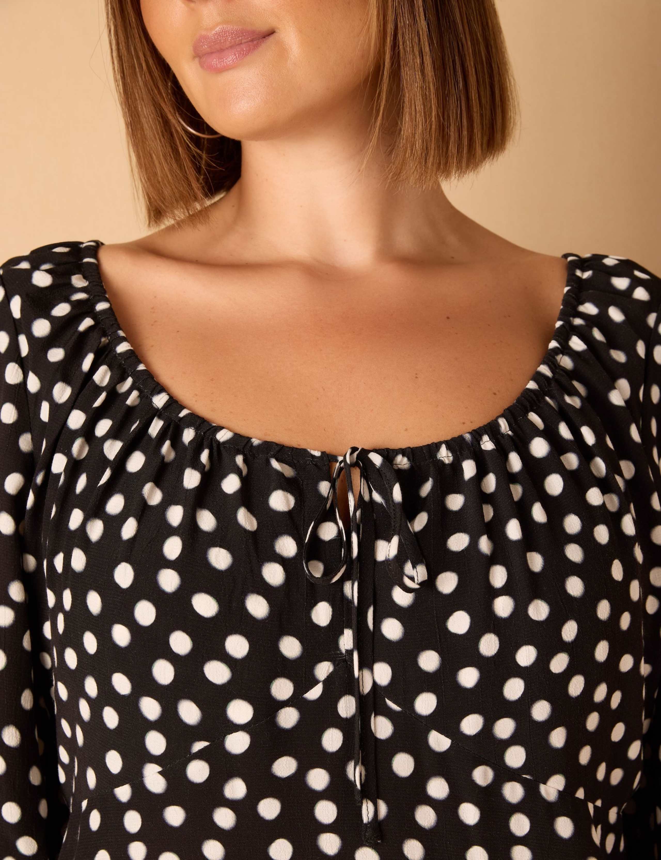 Polka Dot Tie Neck Midi Tea Dress 3 of 3