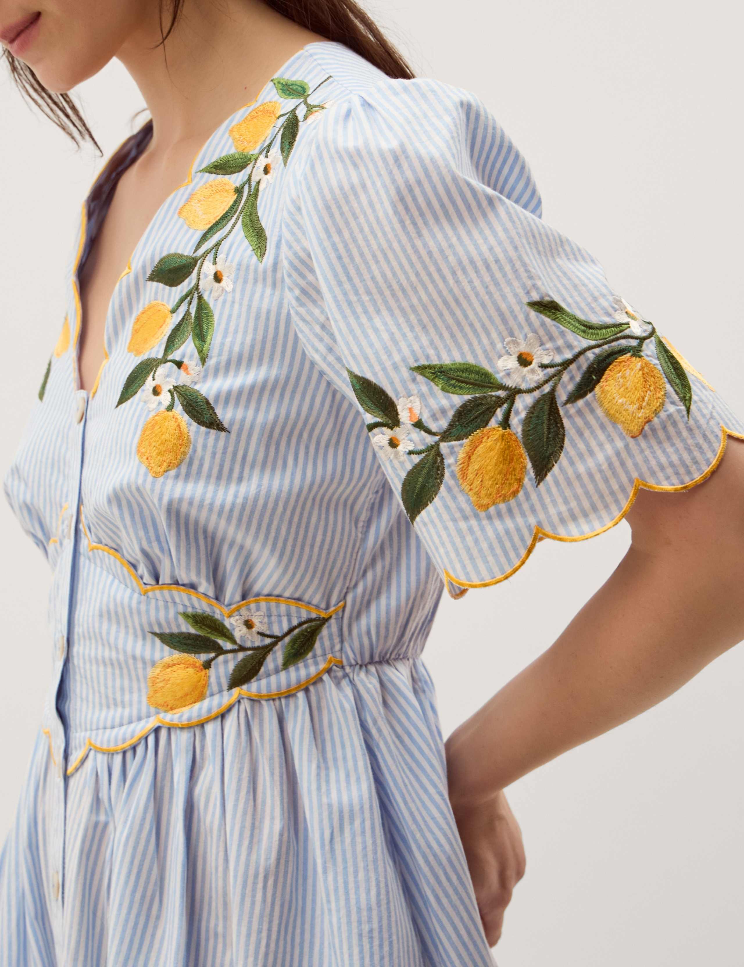 Pure Cotton Embroidered V-Neck Midi Dress 5 of 5