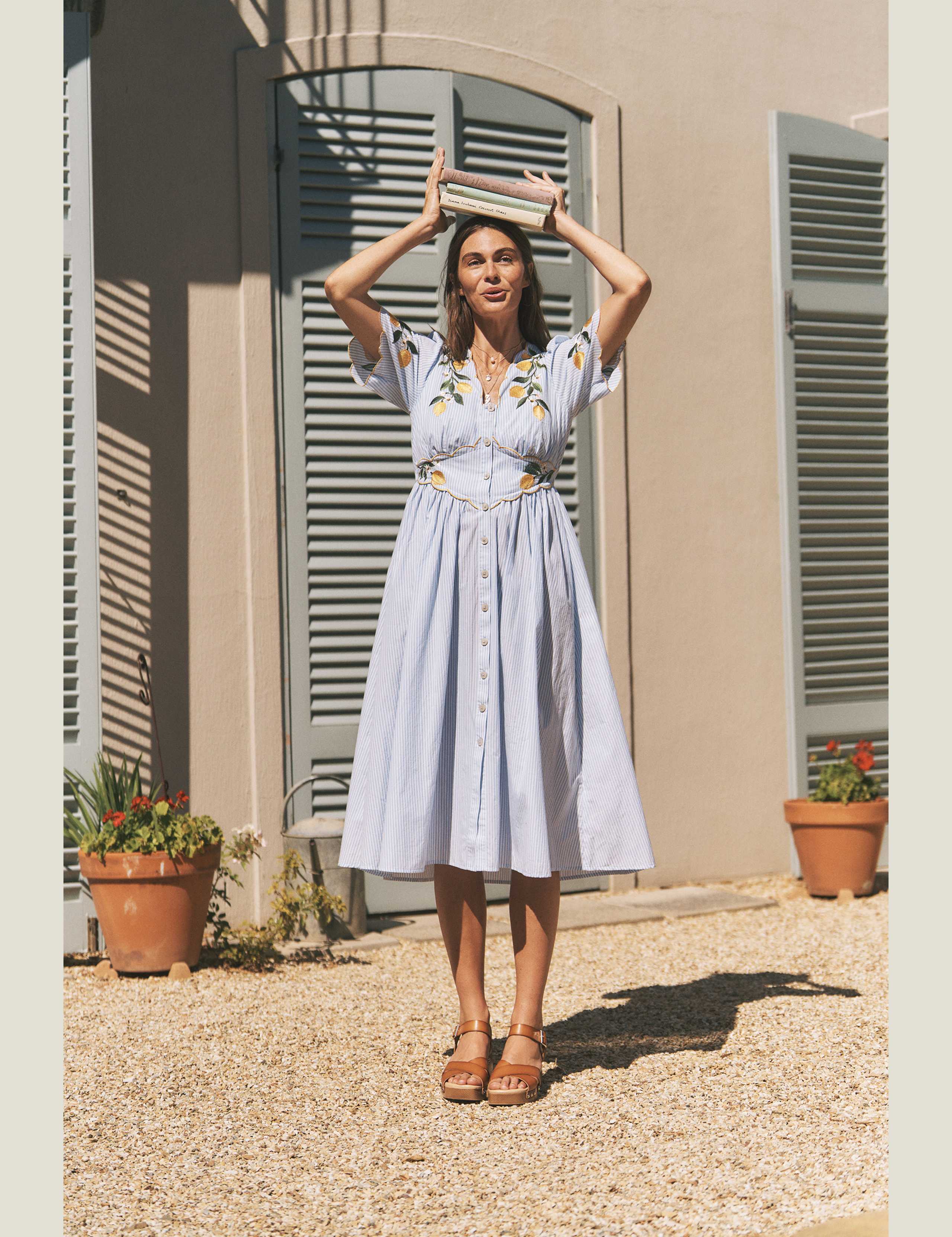 Pure Cotton Embroidered V-Neck Midi Dress 7 of 7