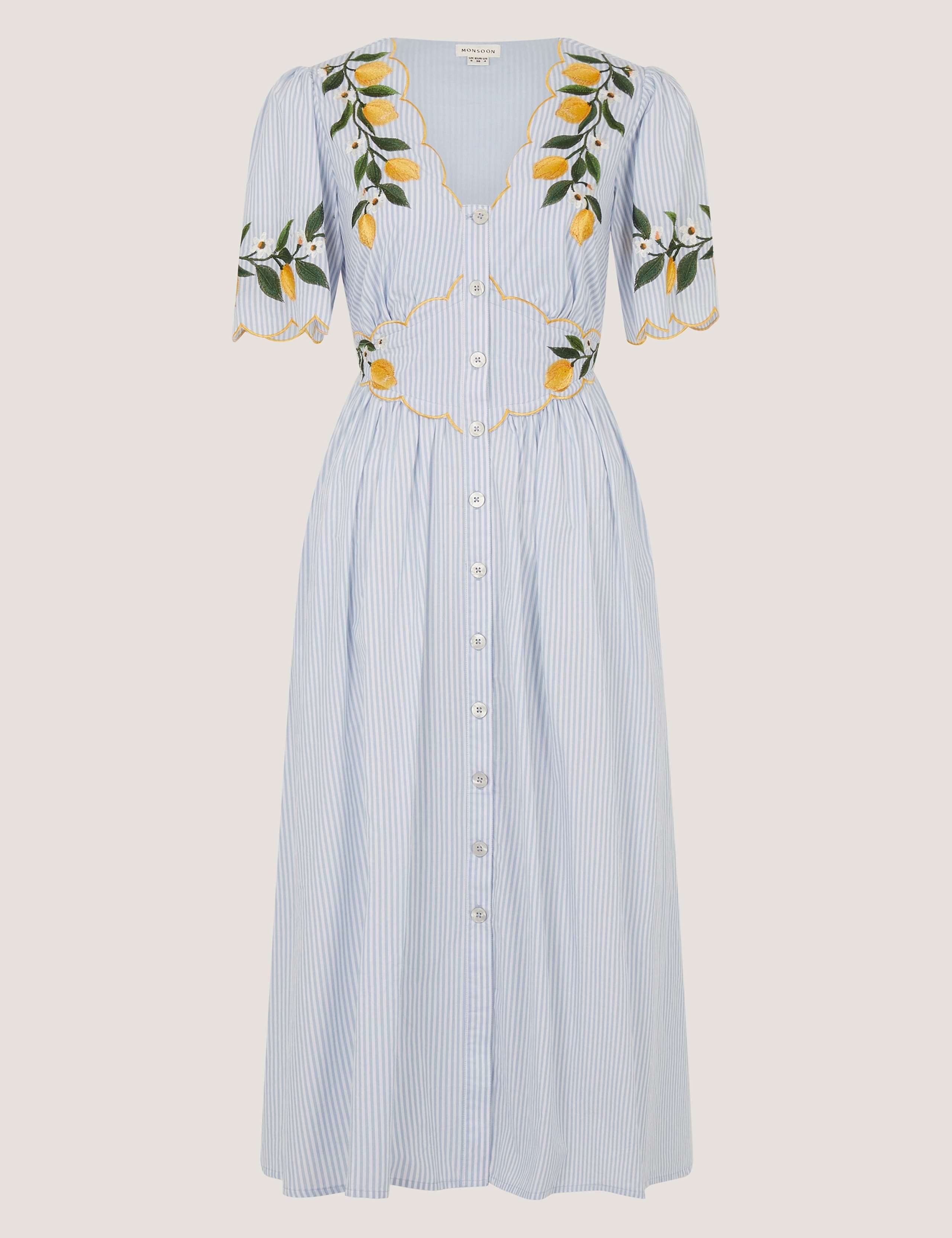 Pure Cotton Embroidered V-Neck Midi Dress 2 of 5