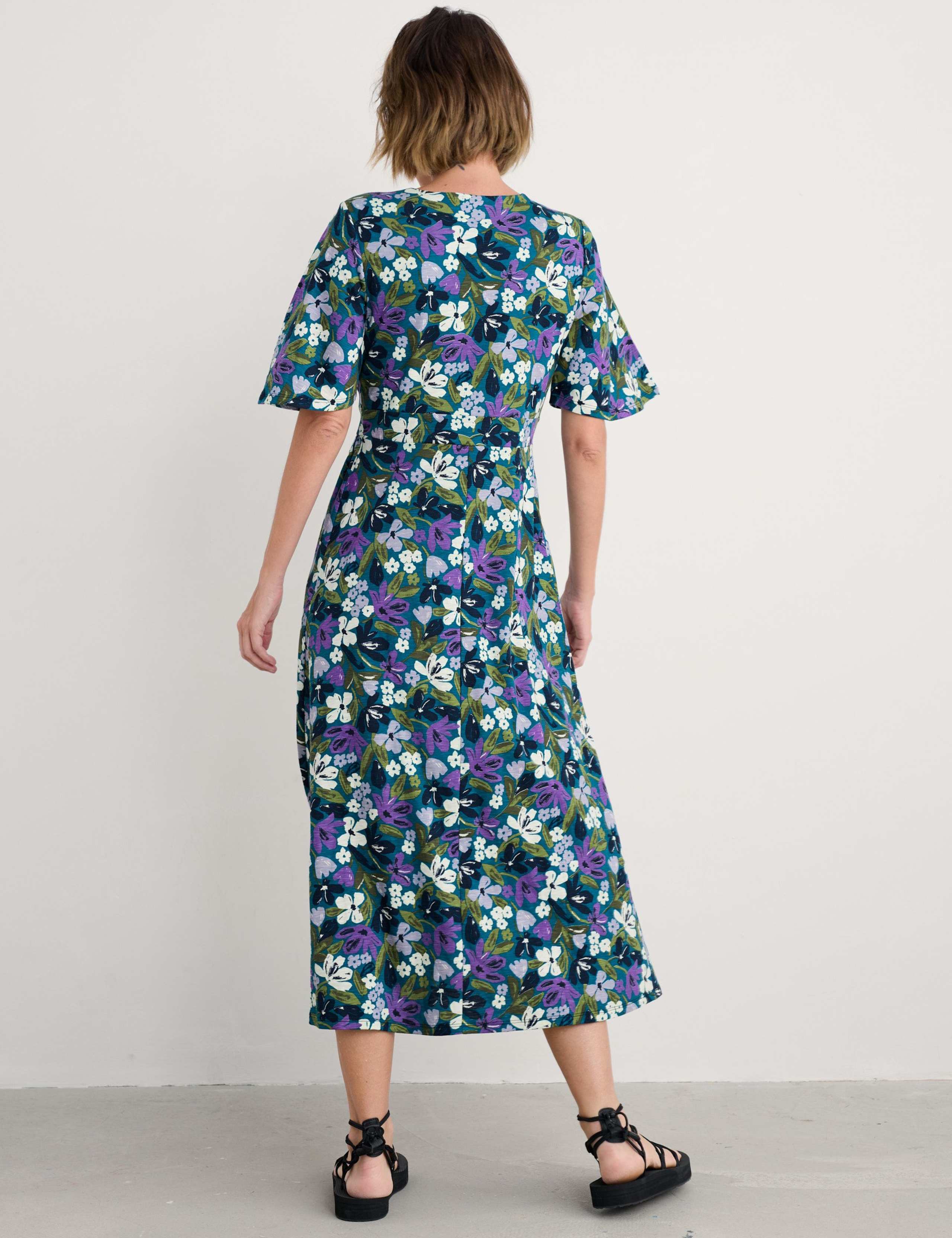 Pure Cotton Floral V-Neck Maxi Waisted Dress 4 of 4