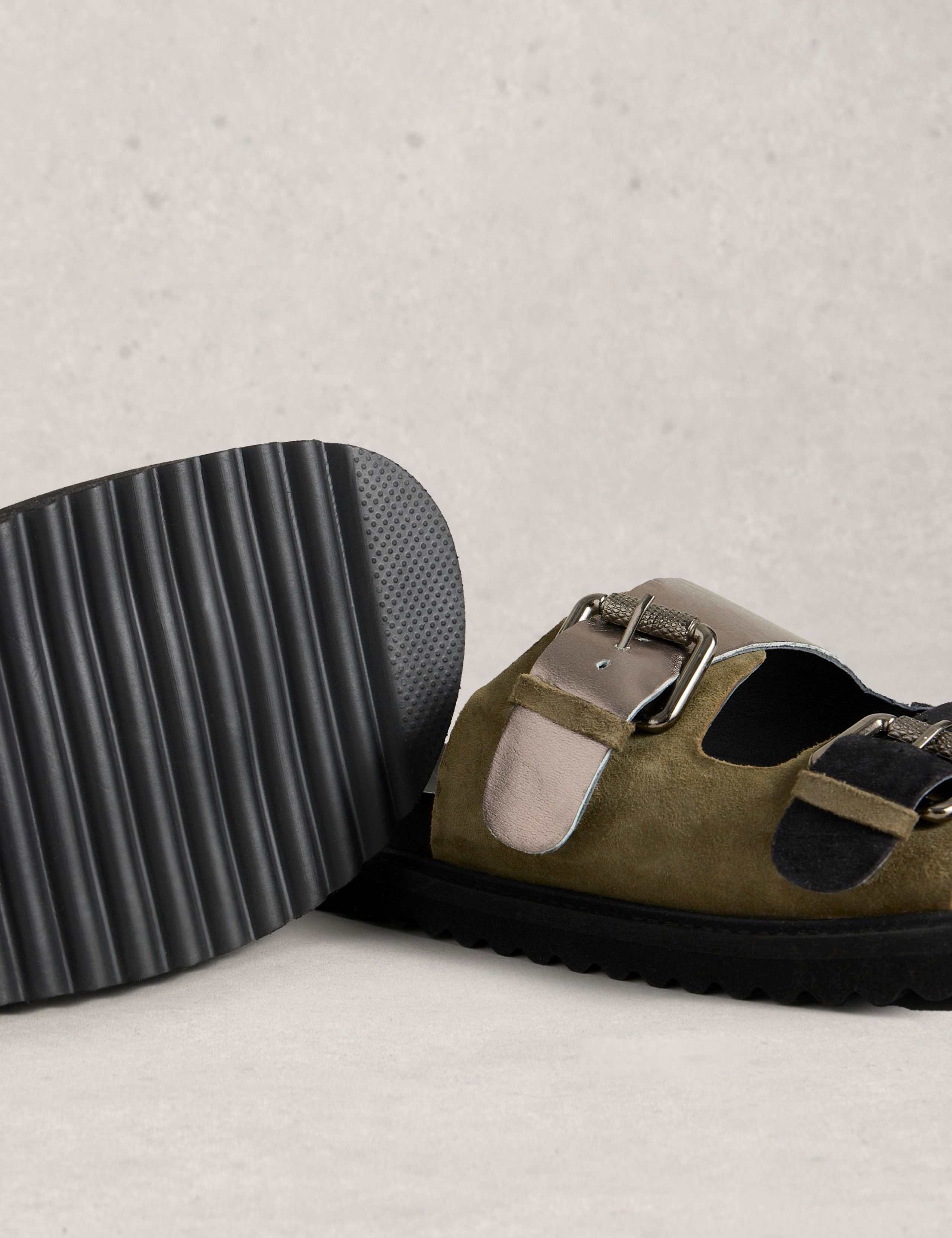 Leather Metallic Buckle Foodbed Flat Sliders 3 of 4