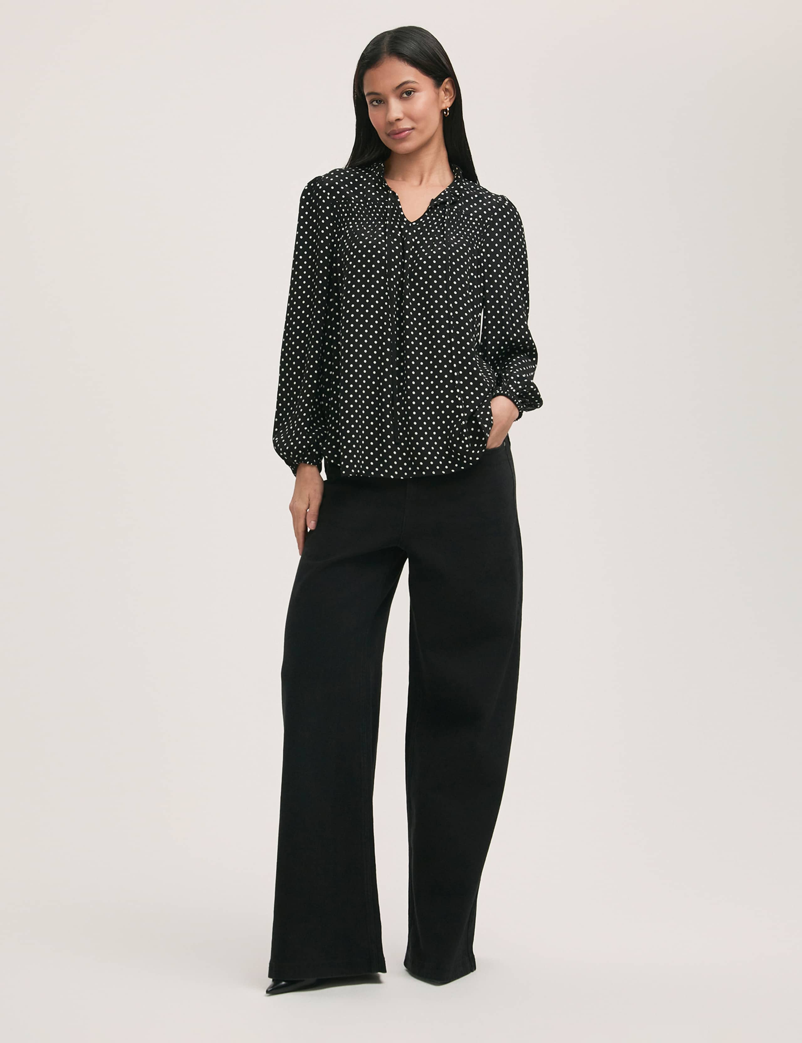 Kiya Crepe Spot Print Tie Neck Blouse 2 of 5