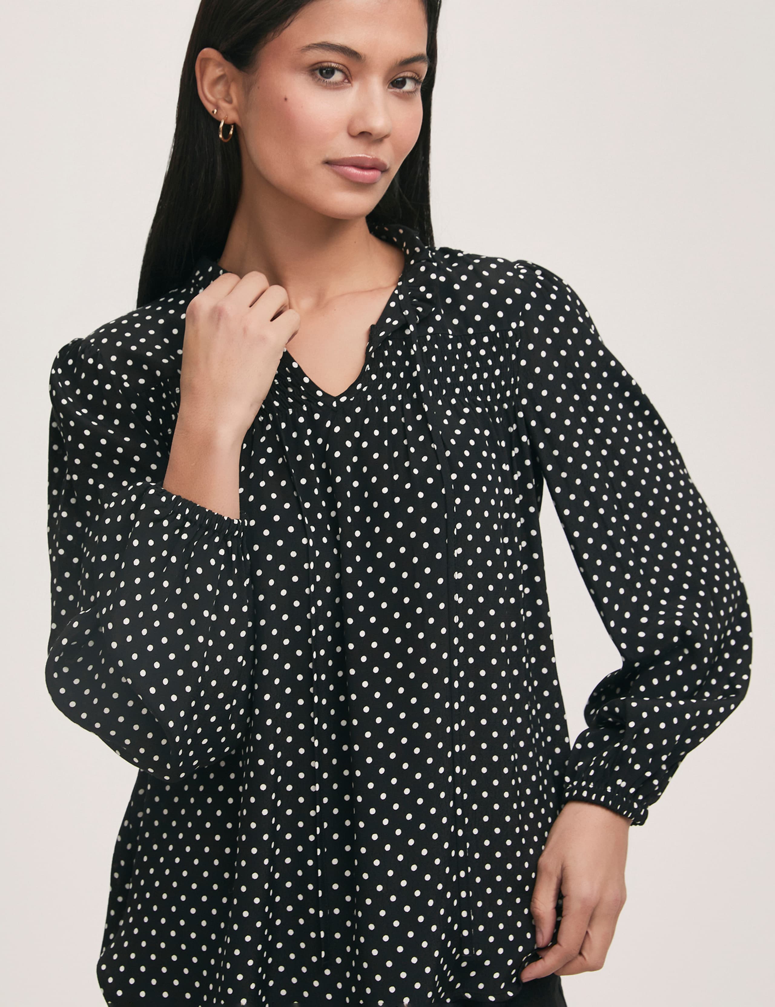 Kiya Crepe Spot Print Tie Neck Blouse 4 of 5
