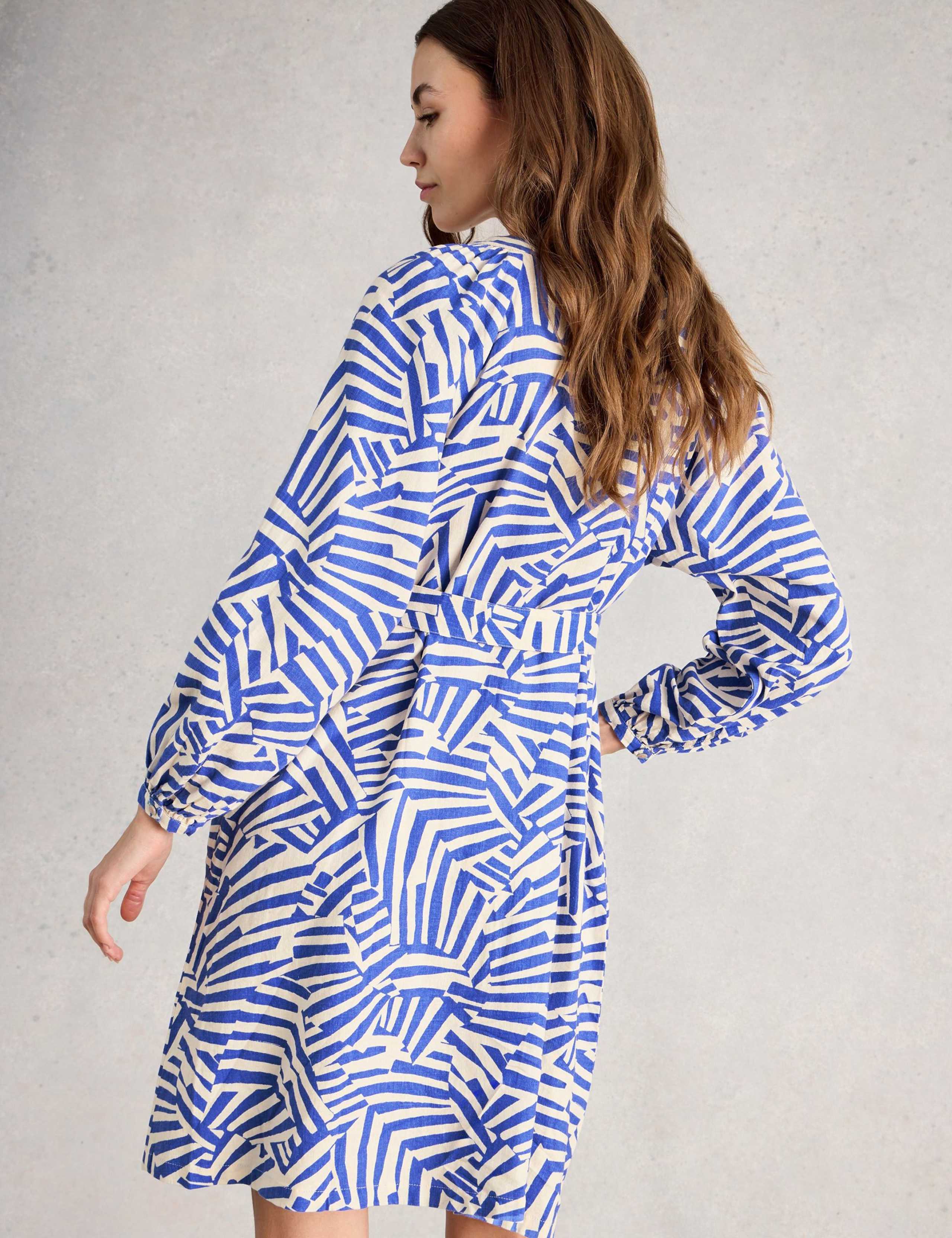 Linen Blend Geometric Mini Shirt Dress 3 of 6
