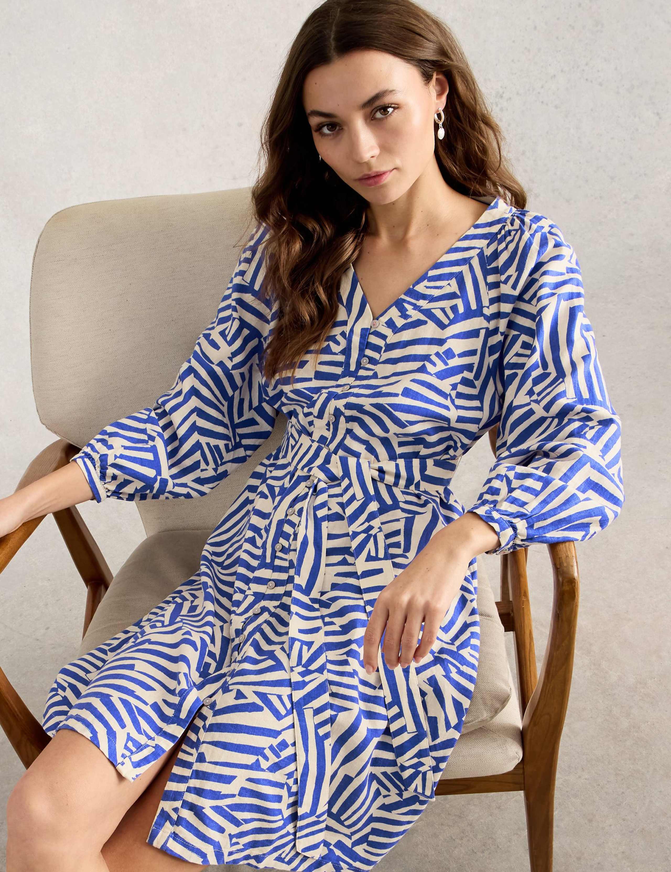 Linen Blend Geometric Mini Shirt Dress 5 of 6