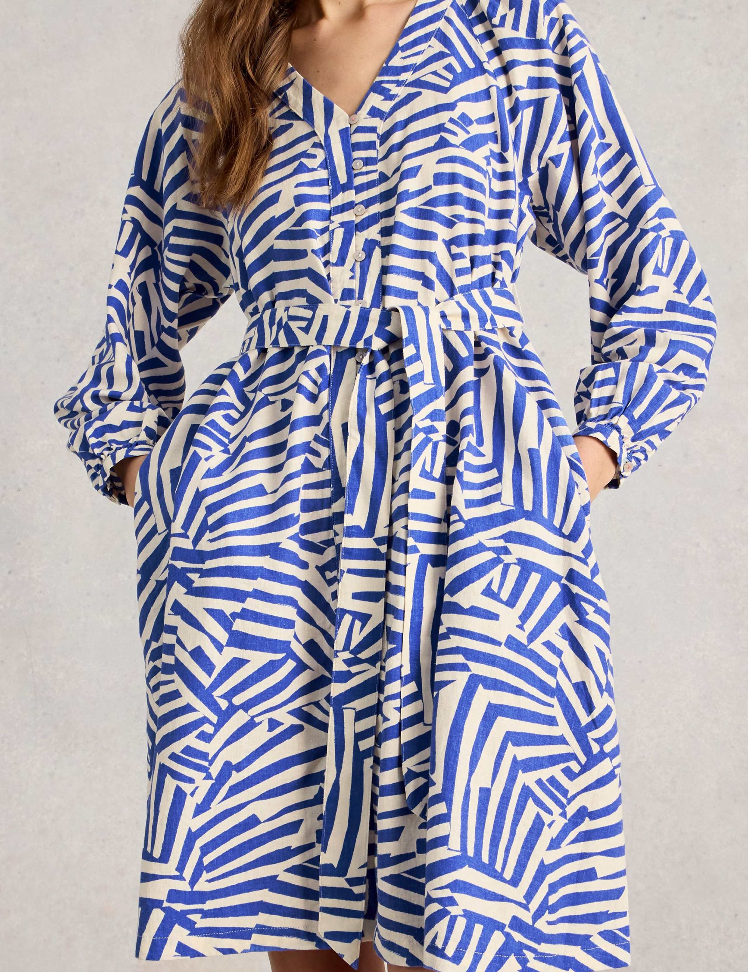 Linen Blend Geometric Mini Shirt Dress 6 of 6