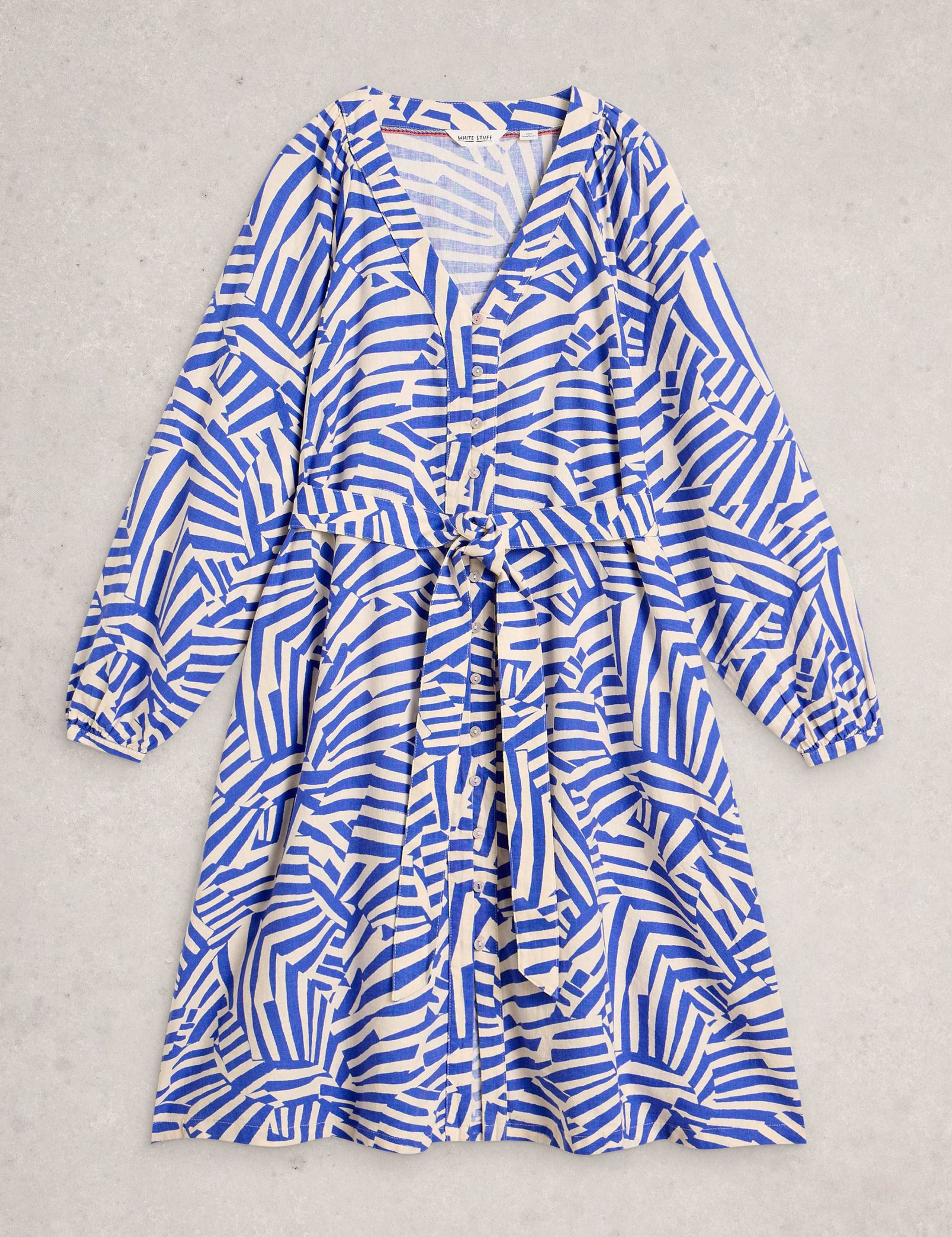 Linen Blend Geometric Mini Shirt Dress 2 of 6