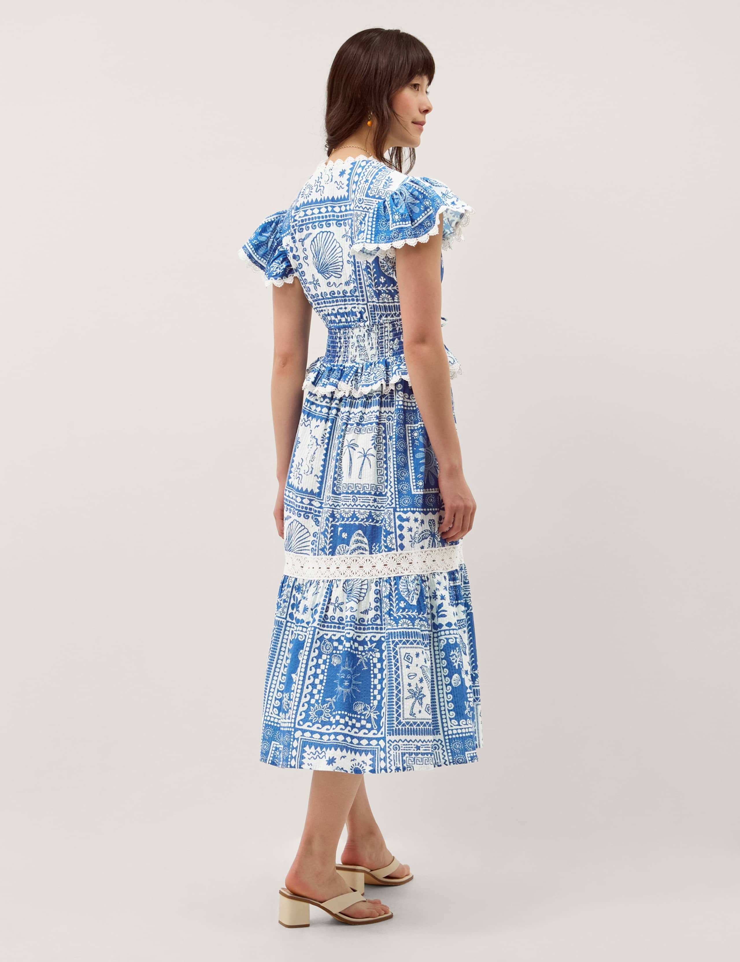 Pure Cotton Geometric V-Neck Midi Dress 3 of 5