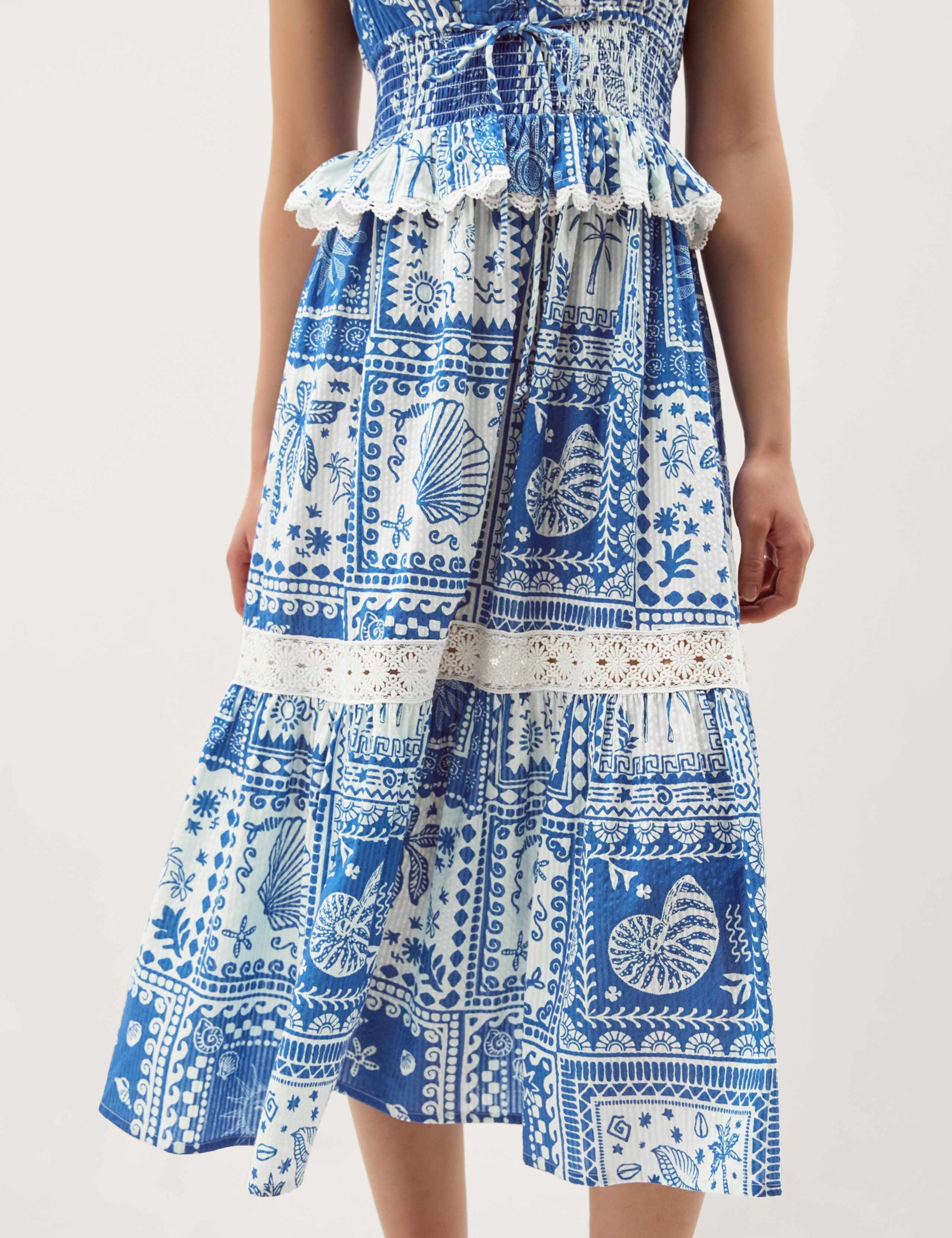 Pure Cotton Geometric V-Neck Midi Dress 5 of 5