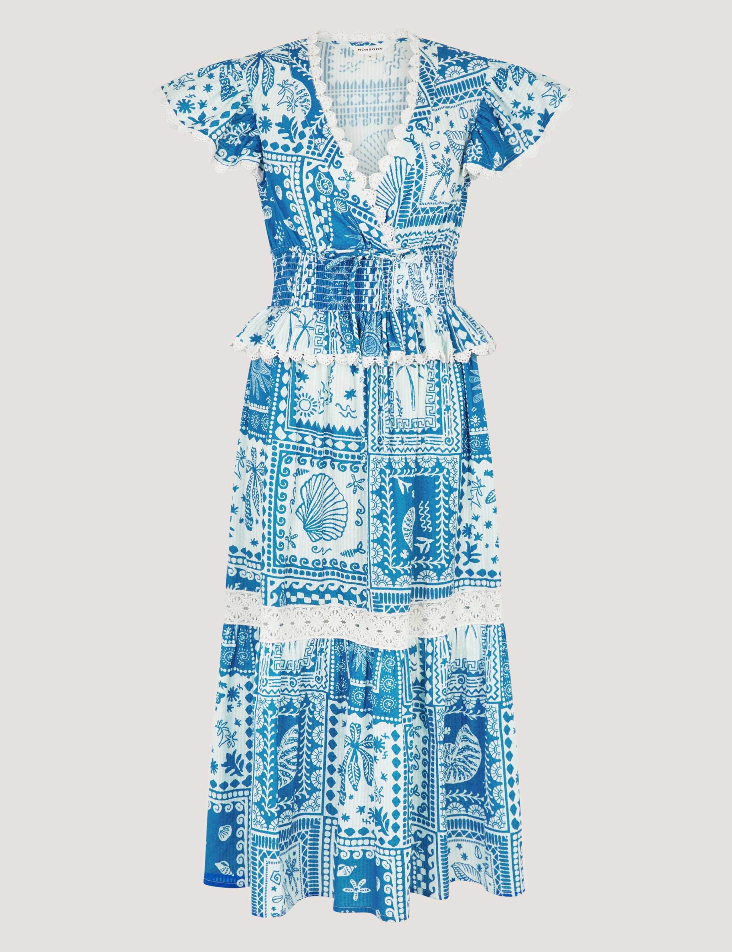 Pure Cotton Geometric V-Neck Midi Dress 2 of 5