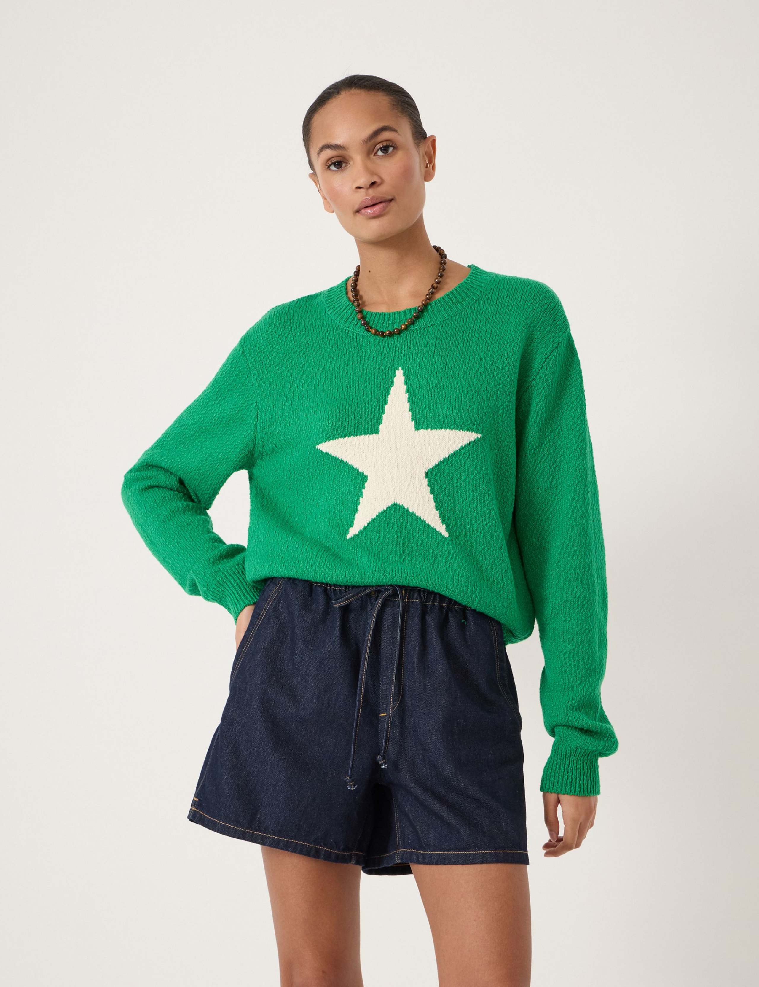 Pure Cotton Crew Neck Star Graphic Jumper 1 of 5