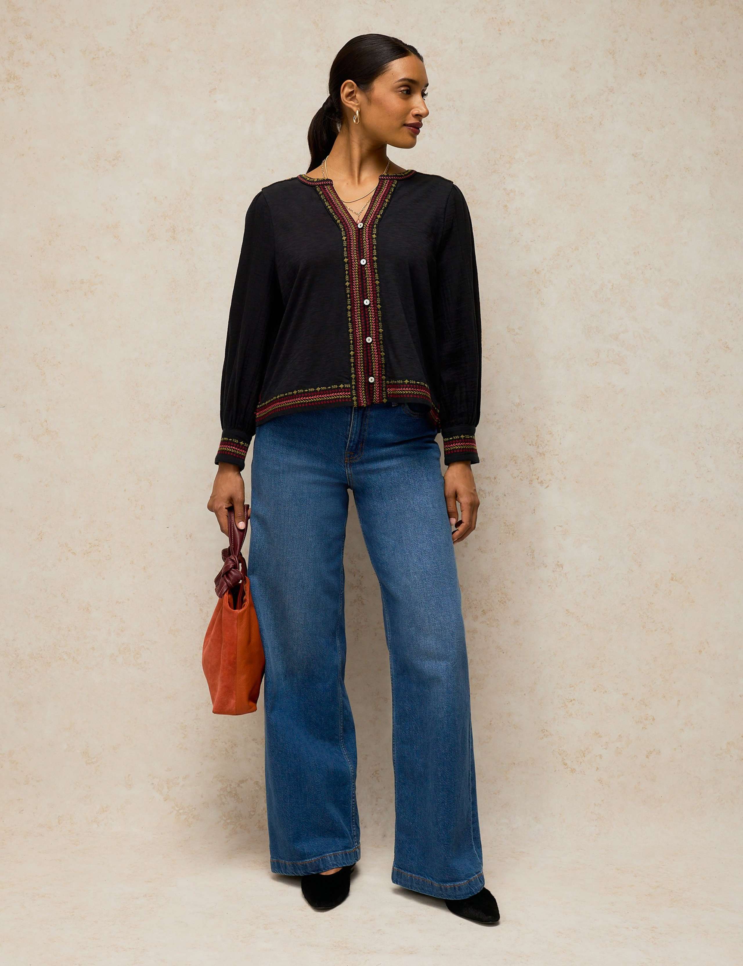Embroidered Notch Neck Cotton Top 3 of 6